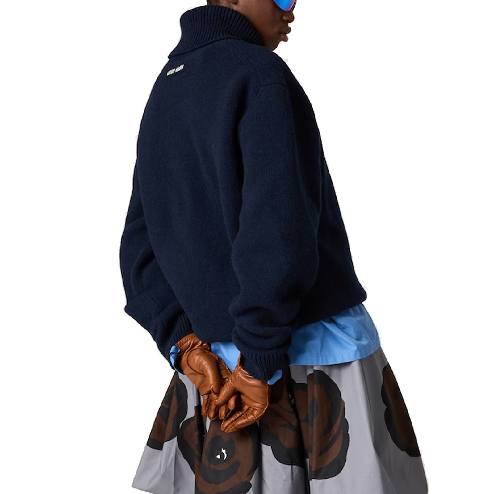 Miu Miu Oversized Shetland Wool Turtleneck Cashmere Sweater In Blue