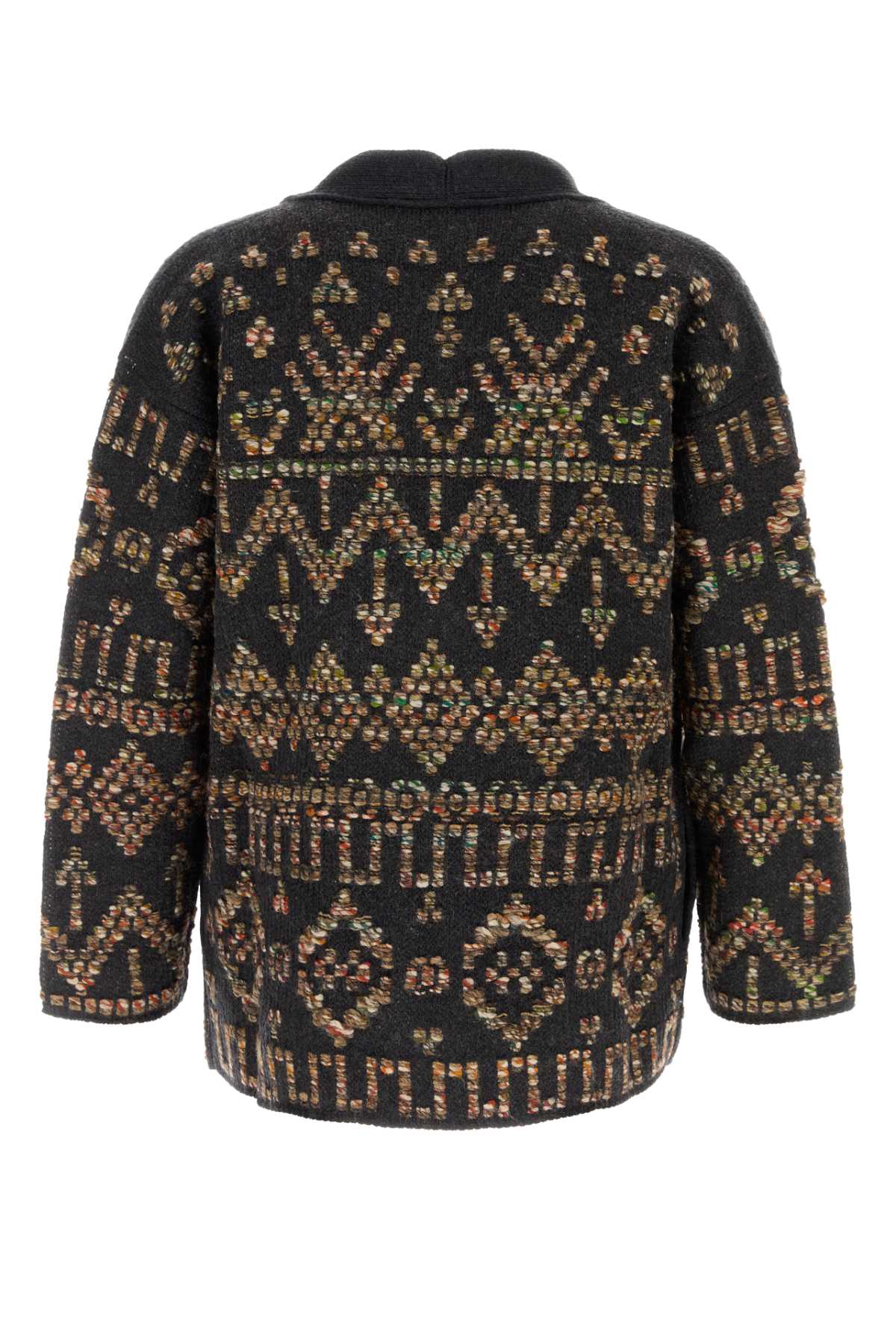 Alanui Wool Blend Grunge Beat Cardigan With Embroidered Geometric Pattern In Black