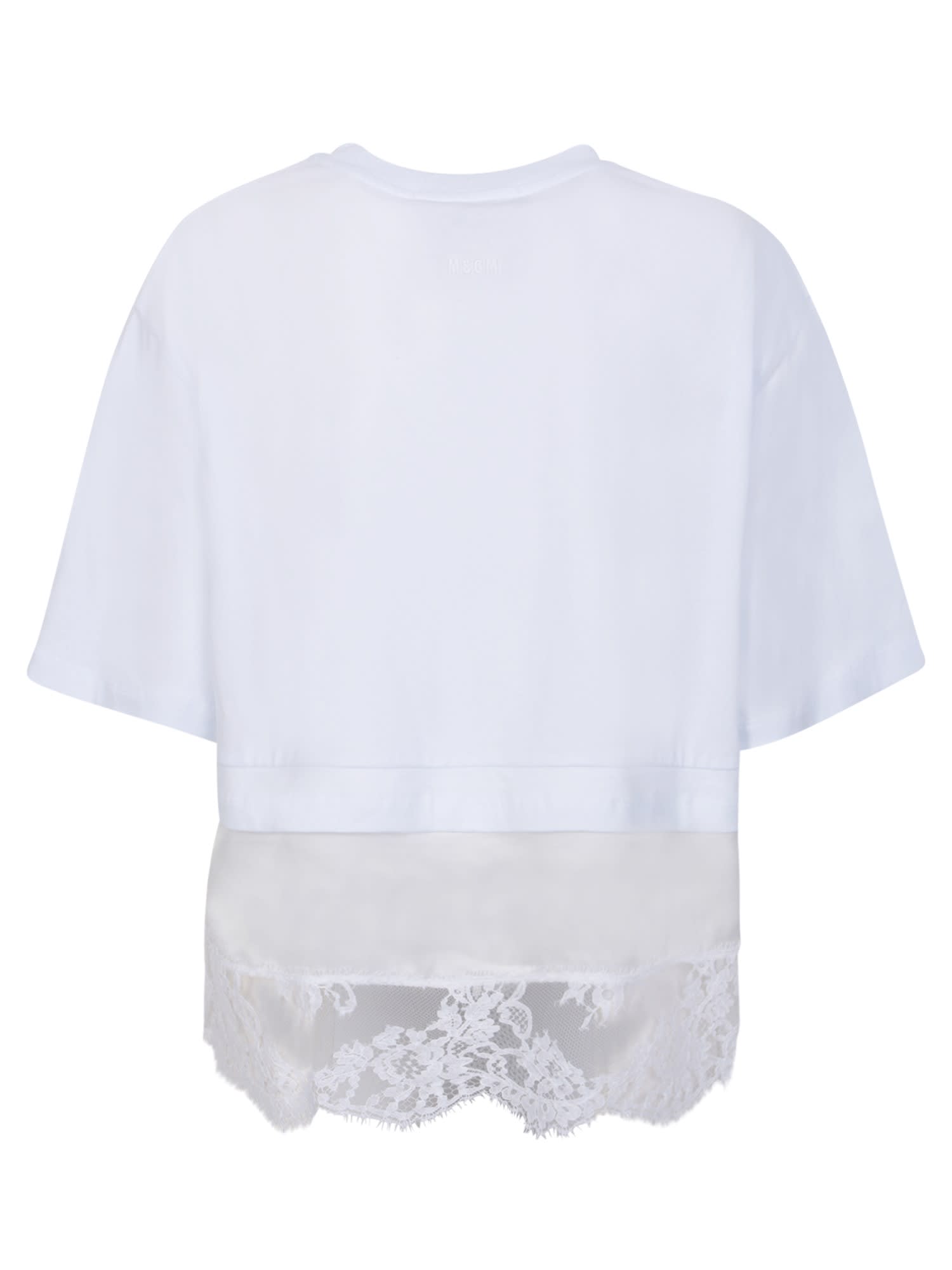 Shop Msgm Embroidered Lace White T-shirt