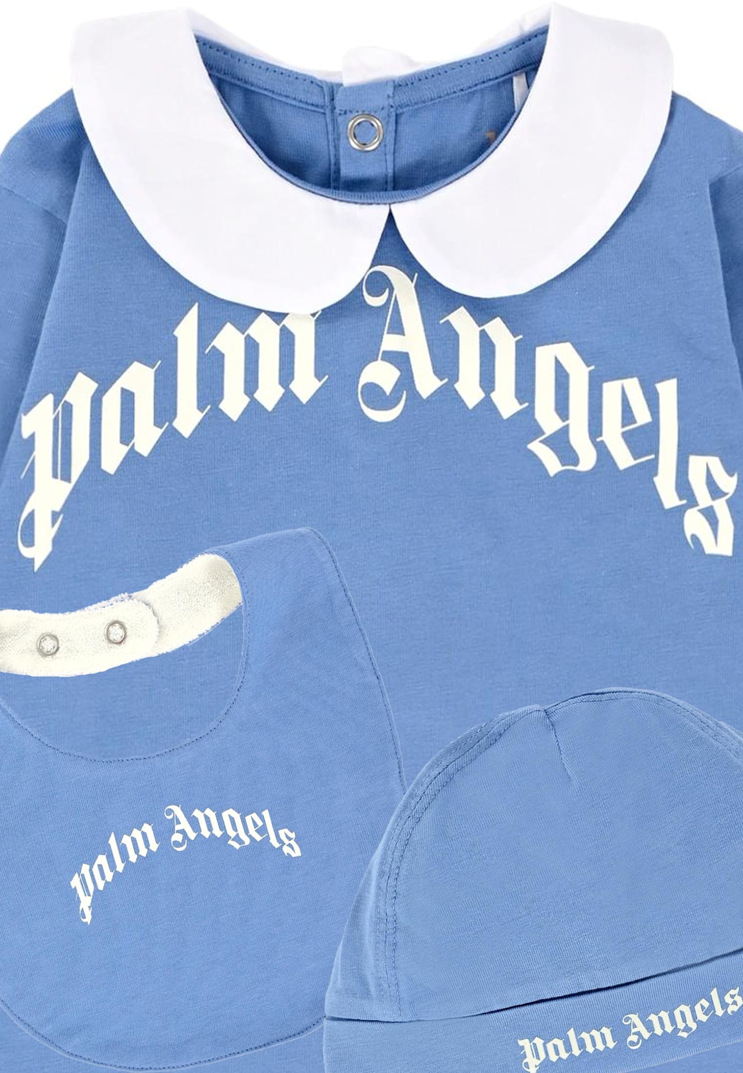 Palm Angels Light Blue Babygrow Set For Baby Boy With Logo In Blue