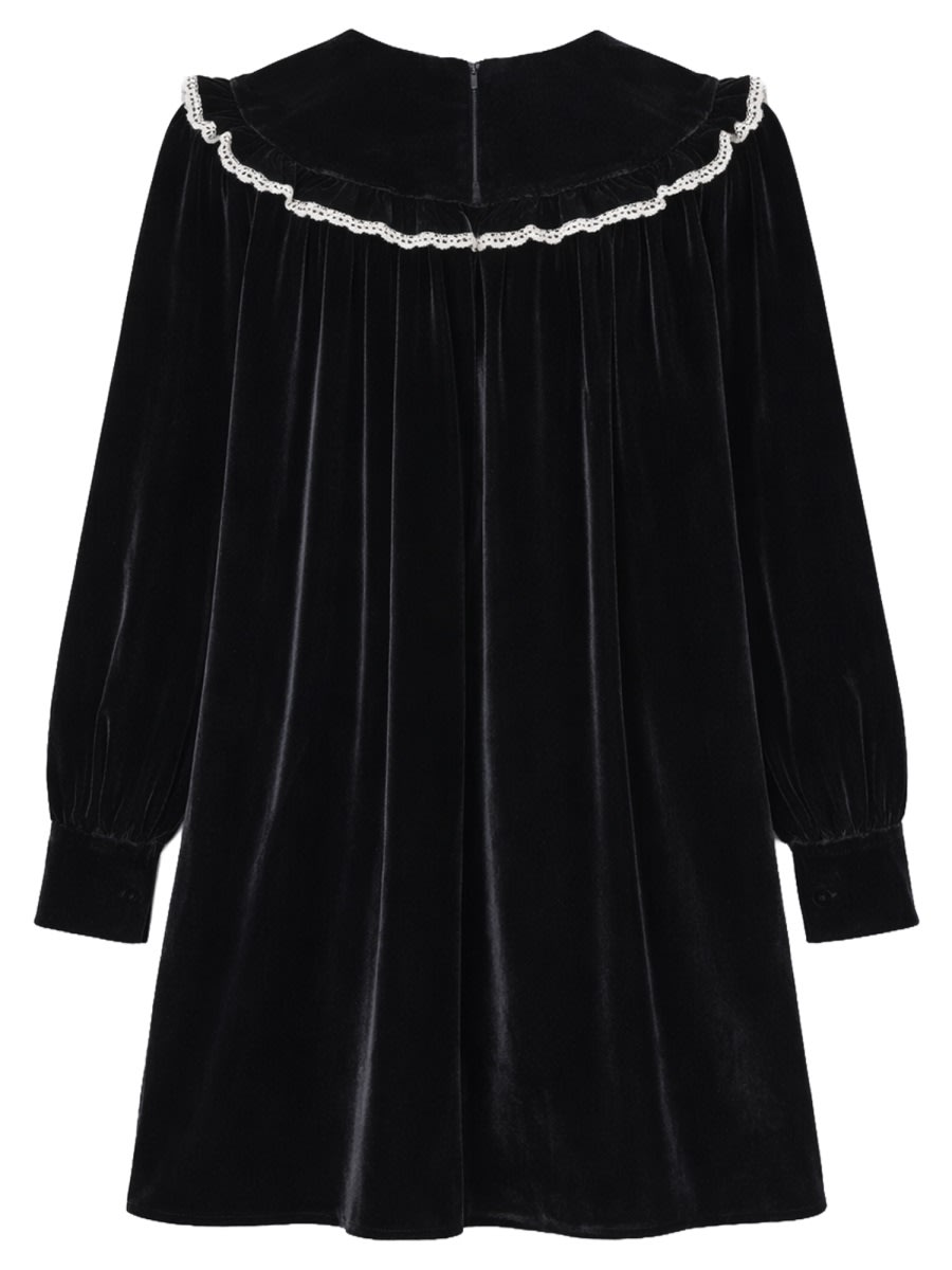 Ganni Stretch Velvet Jersey Collar Mini Dress In Black