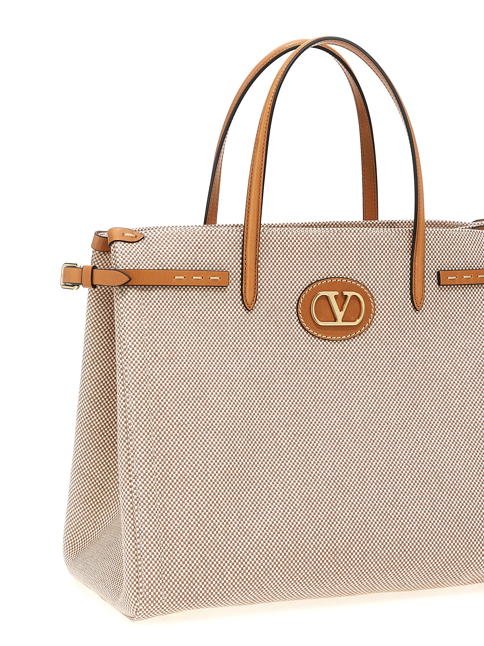 Valentino Antibes Big Shopping Bag With Adjustable Side Straps In Beige
