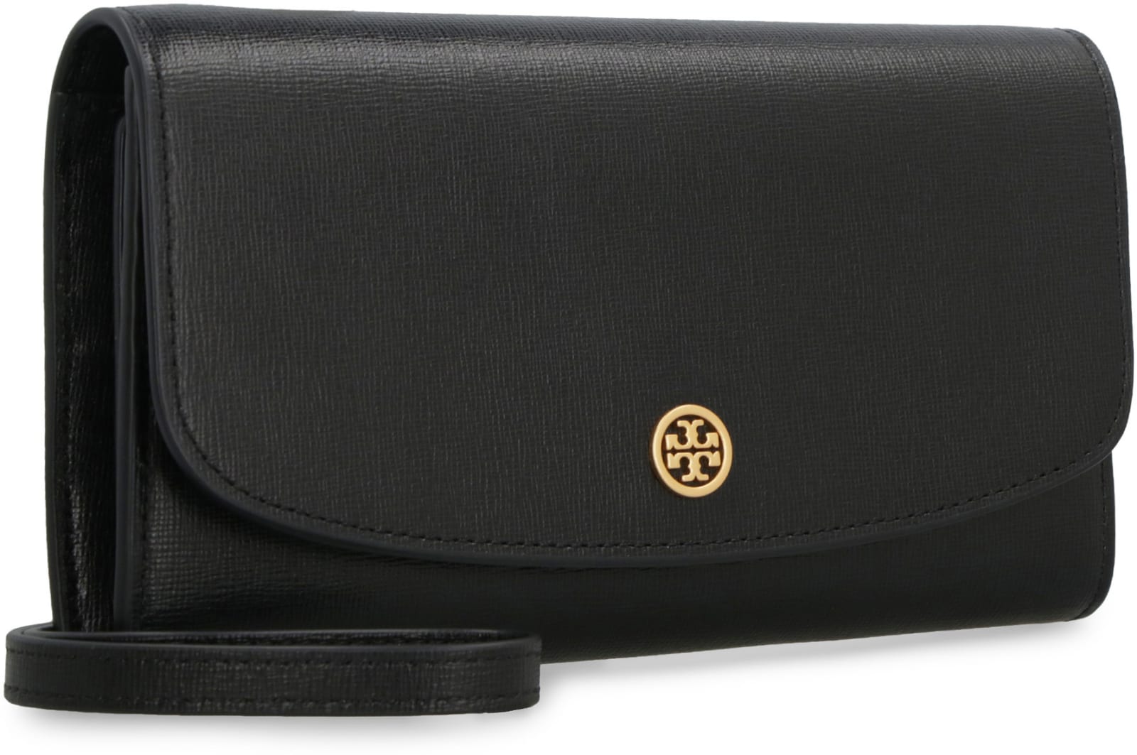 Shop Tory Burch Robinson Leather Wallet On Chain In Black