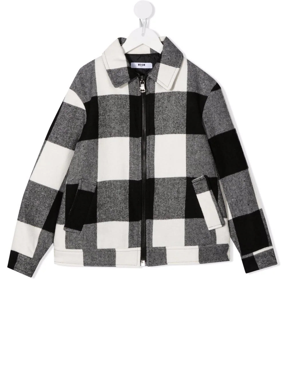 MSGM Kids Coat With Black And White Gingham Check Pattern