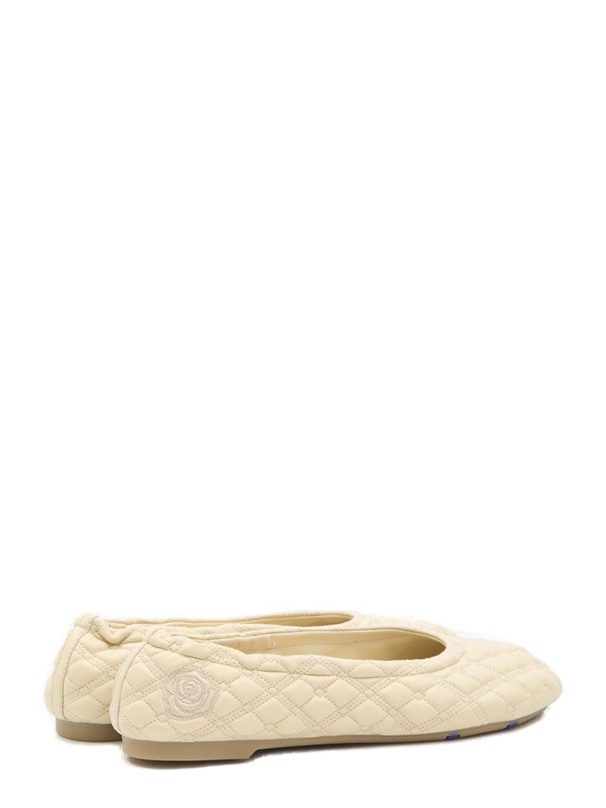 Shop Burberry Quilted Slip-on Ballerina Shoes In White