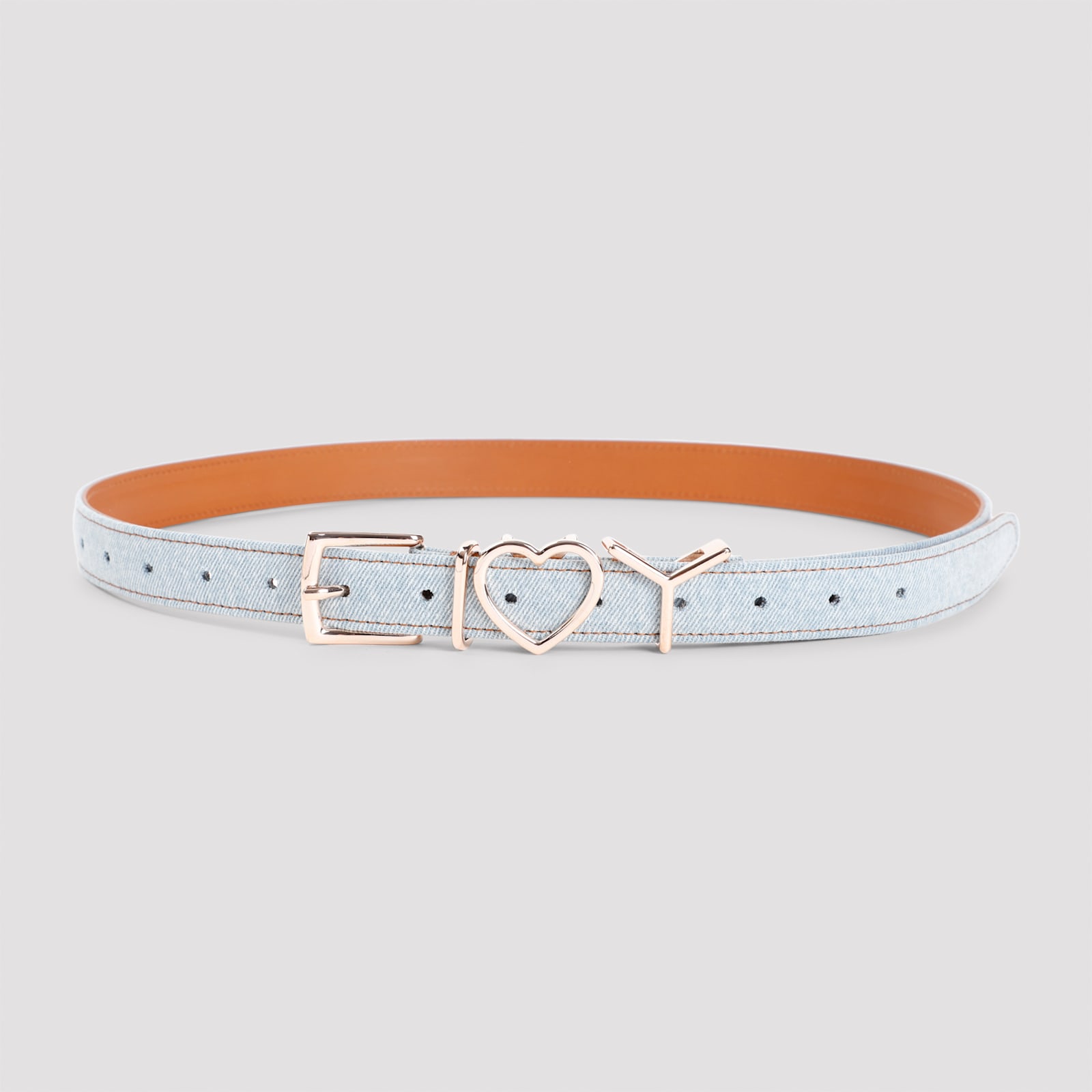 Y/project Heart 25mm Belt In Ice Blue Denim Rose Gold