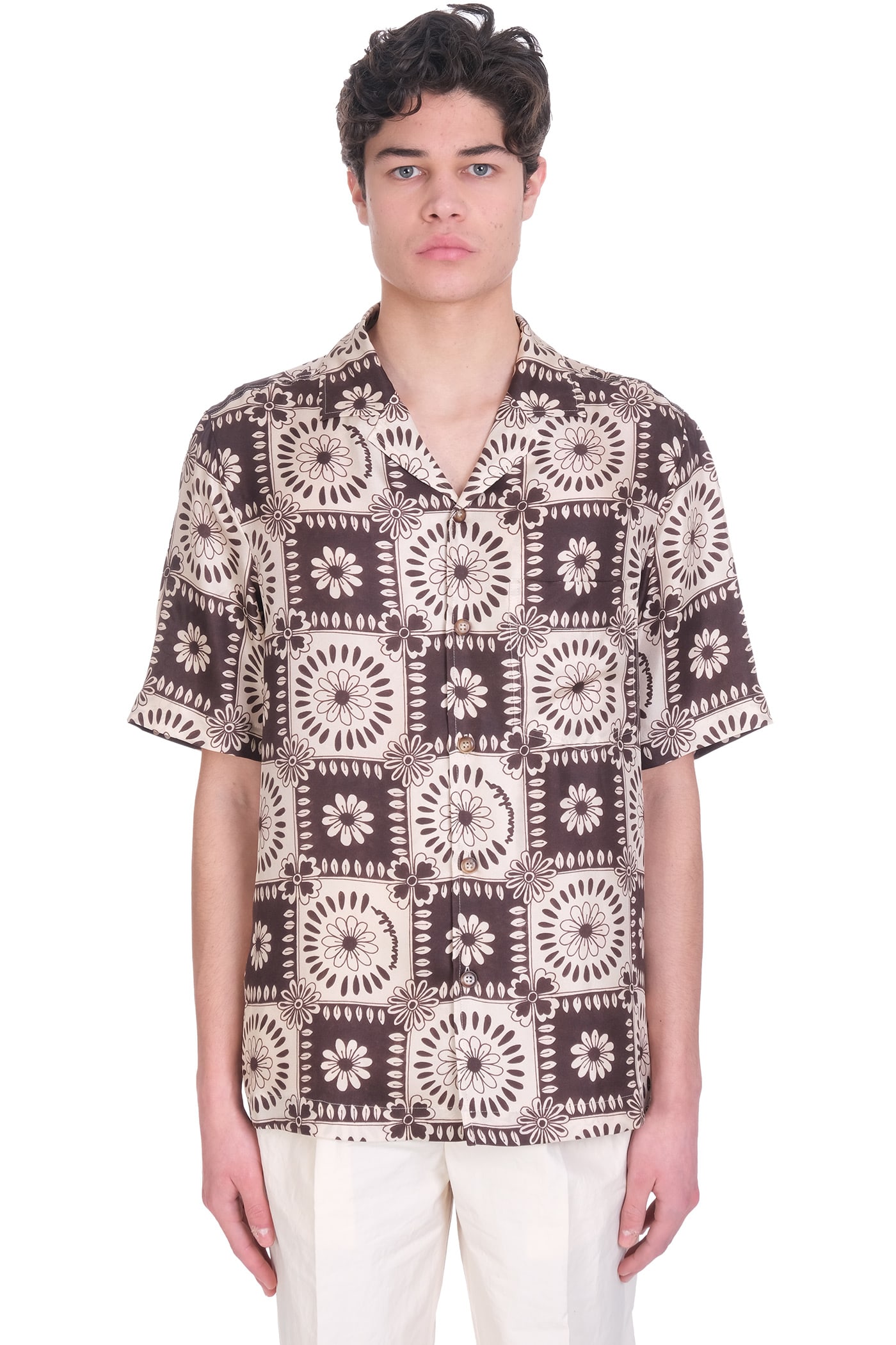 Nanushka Bodil Shirt In Brown Silk