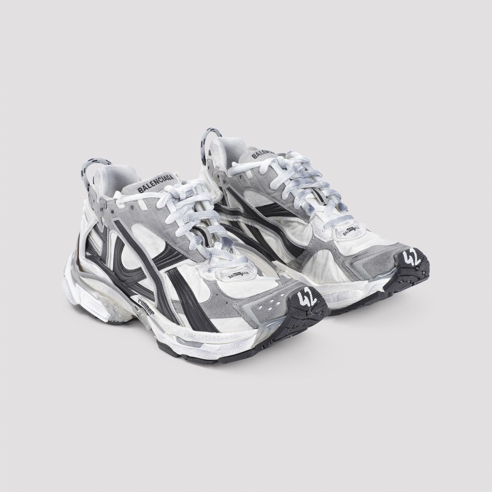 Shop Balenciaga Runner Sneakers In Grey White Black