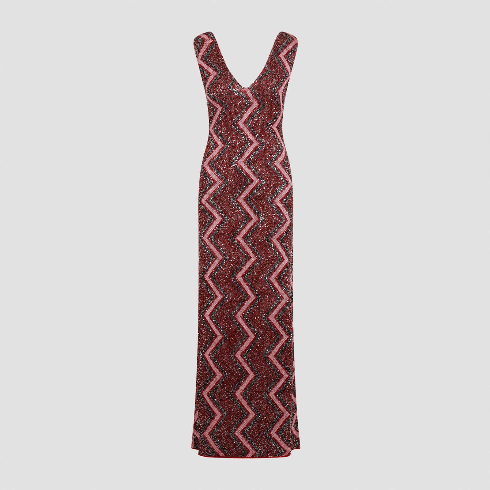 Shop Missoni Sleeveless Long Dress In Red/rose/blk