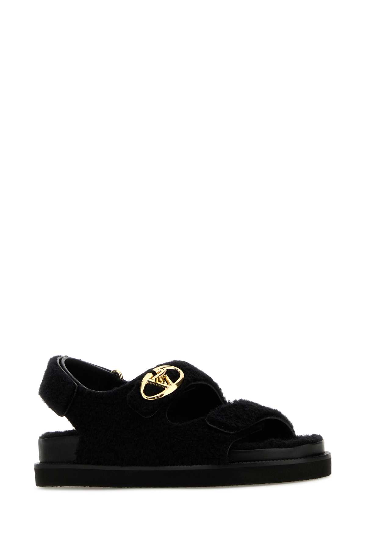 Shop Valentino Black Eco Fur Sandals In Nero