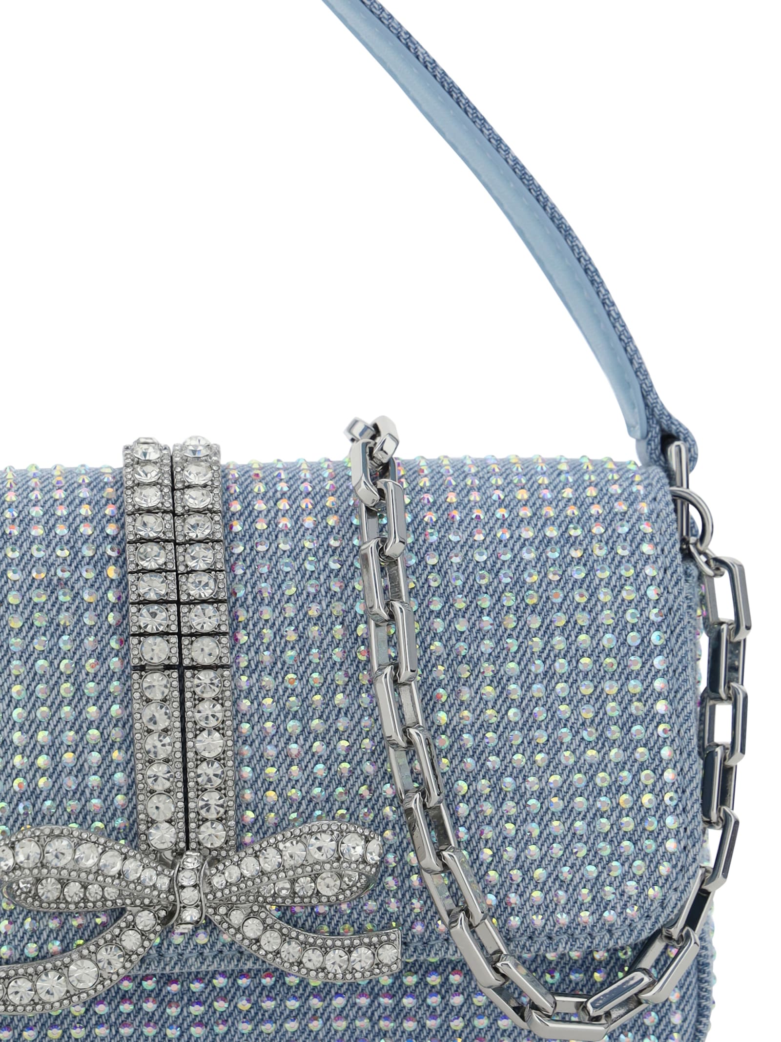 Shop Self-portrait Baguette Handbag In Blue