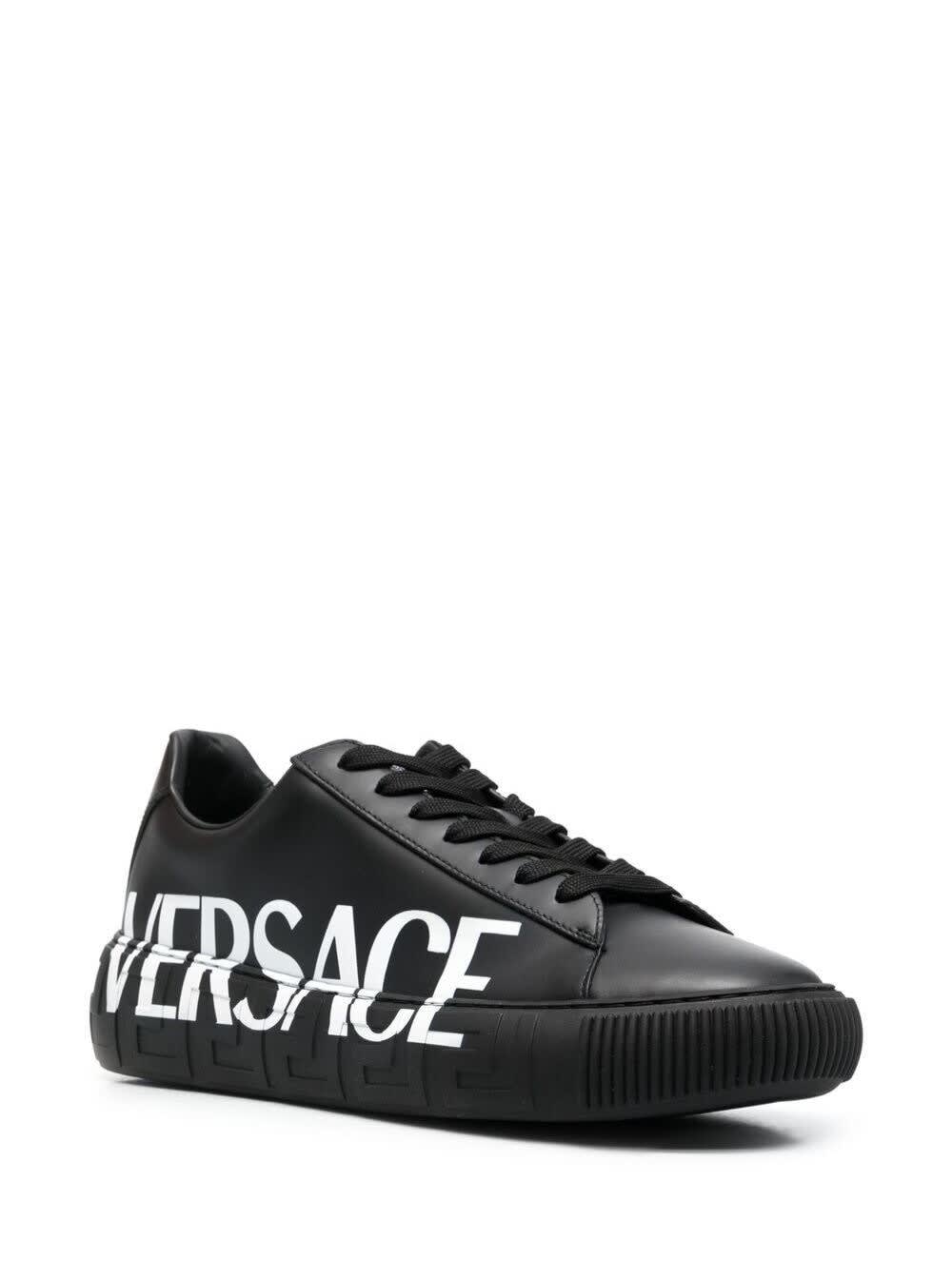 Versace Black Leather Low-top Sneakers Wirth Logo-print