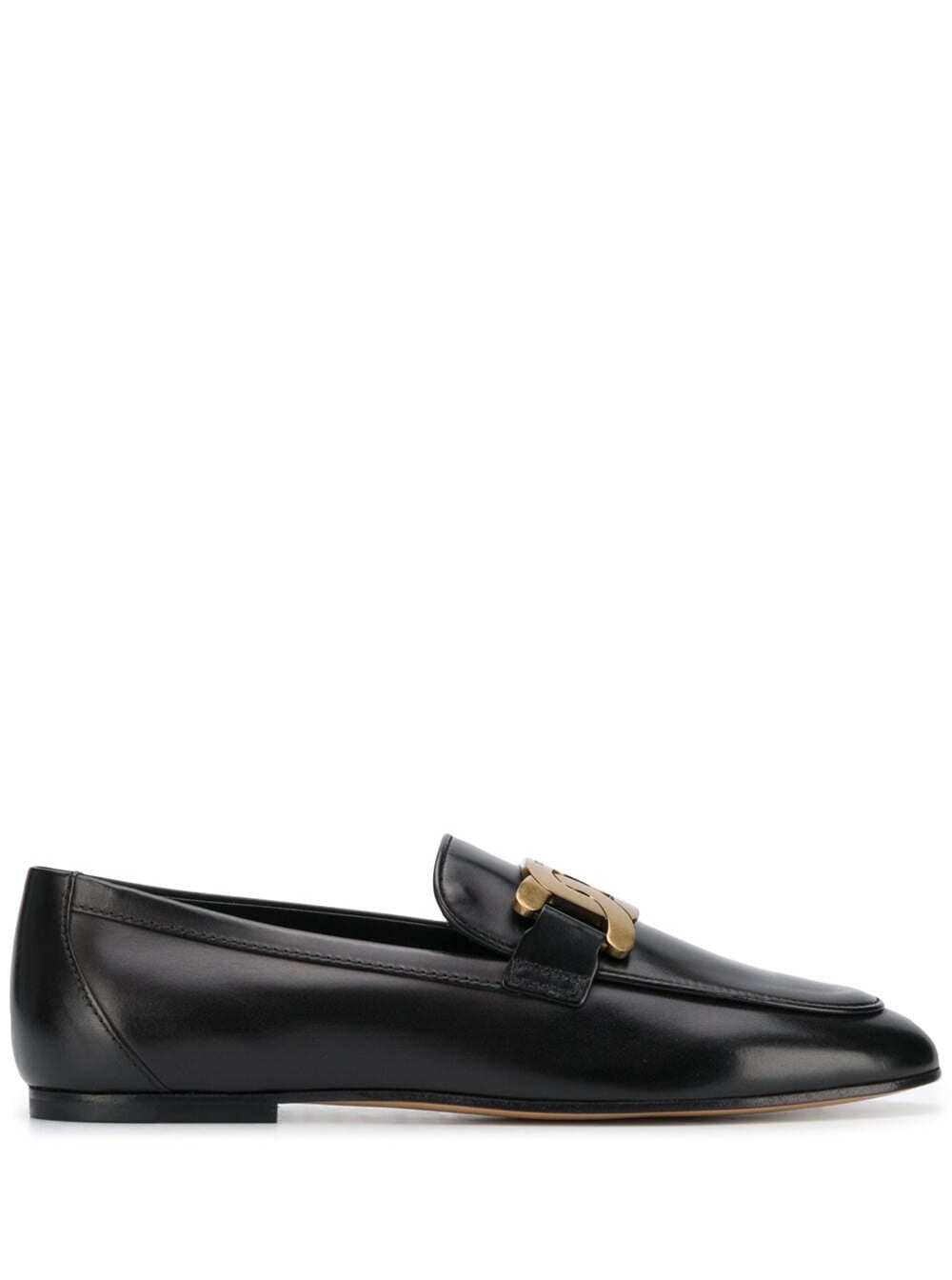 Shop Tod's Flat Chain Black Leather Loafers Tods Woman