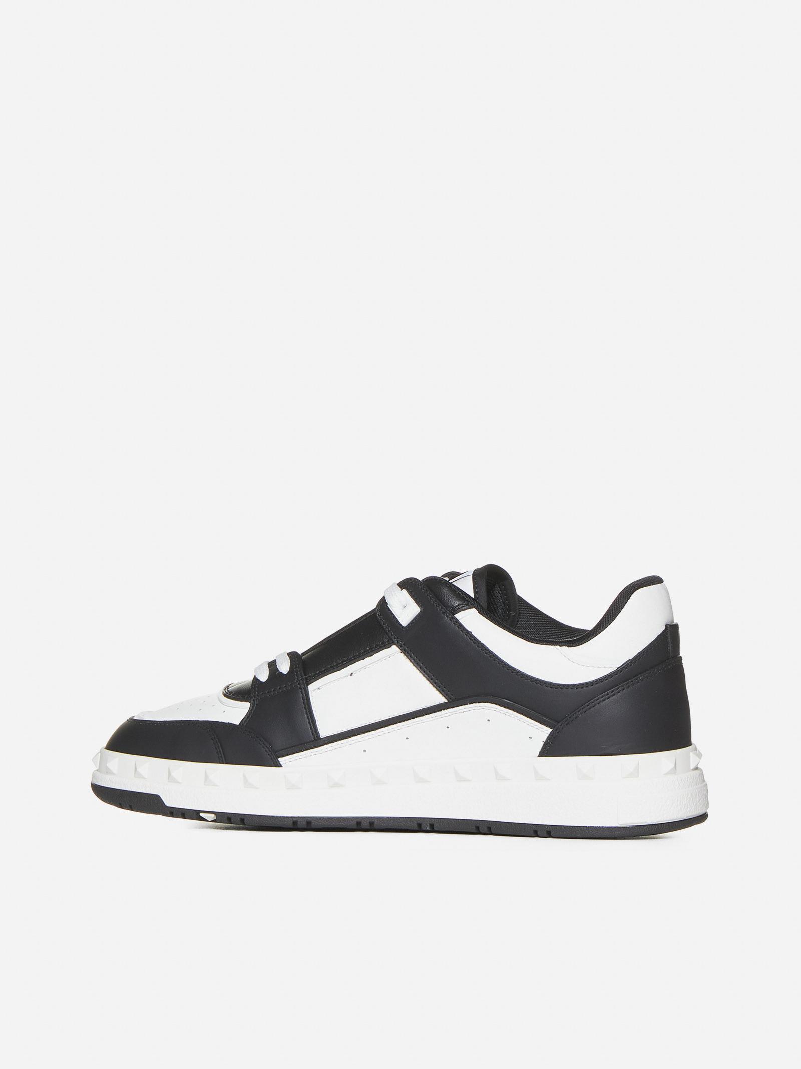 Shop Valentino Freedots Leather Sneakers In Nero Bianco Bianco Nero Bianco