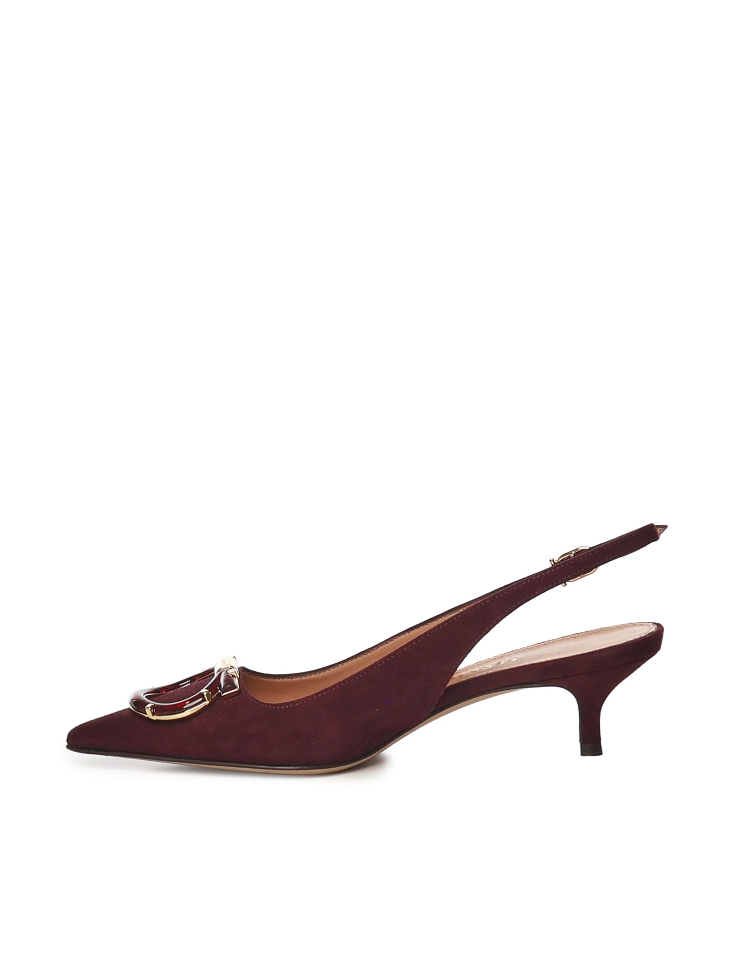 Ferragamo Leather Gancini Slingbacks In Burgundy