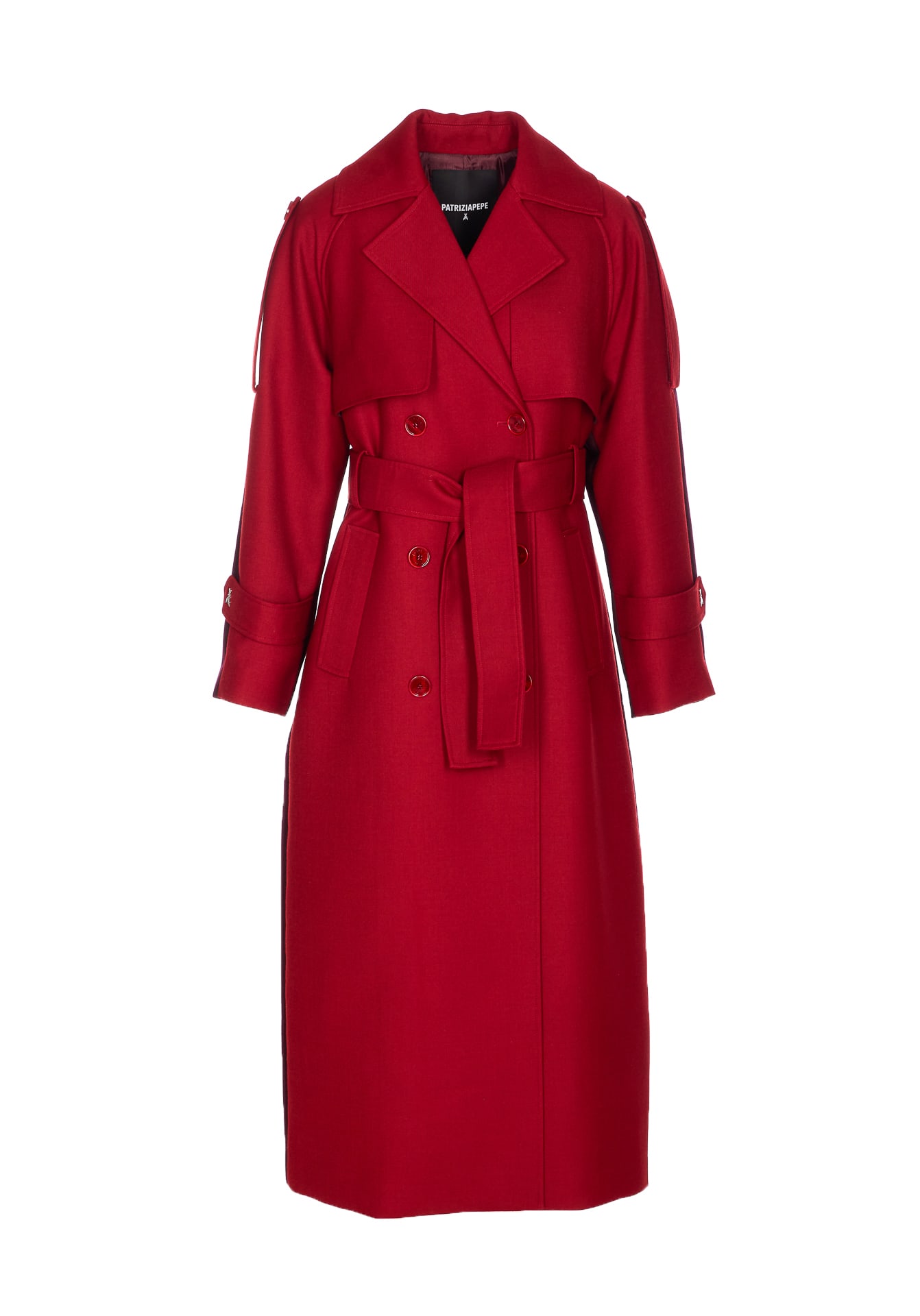 Patrizia Pepe Double-breasted Wool Trench Coat In Red