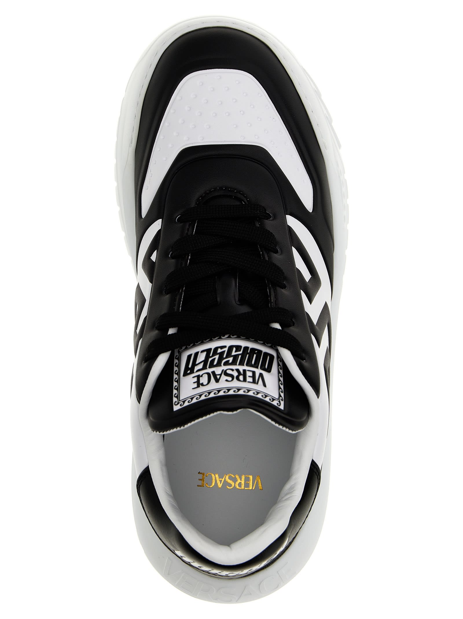 Shop Versace Odissea Greca Sneakers In Black/white