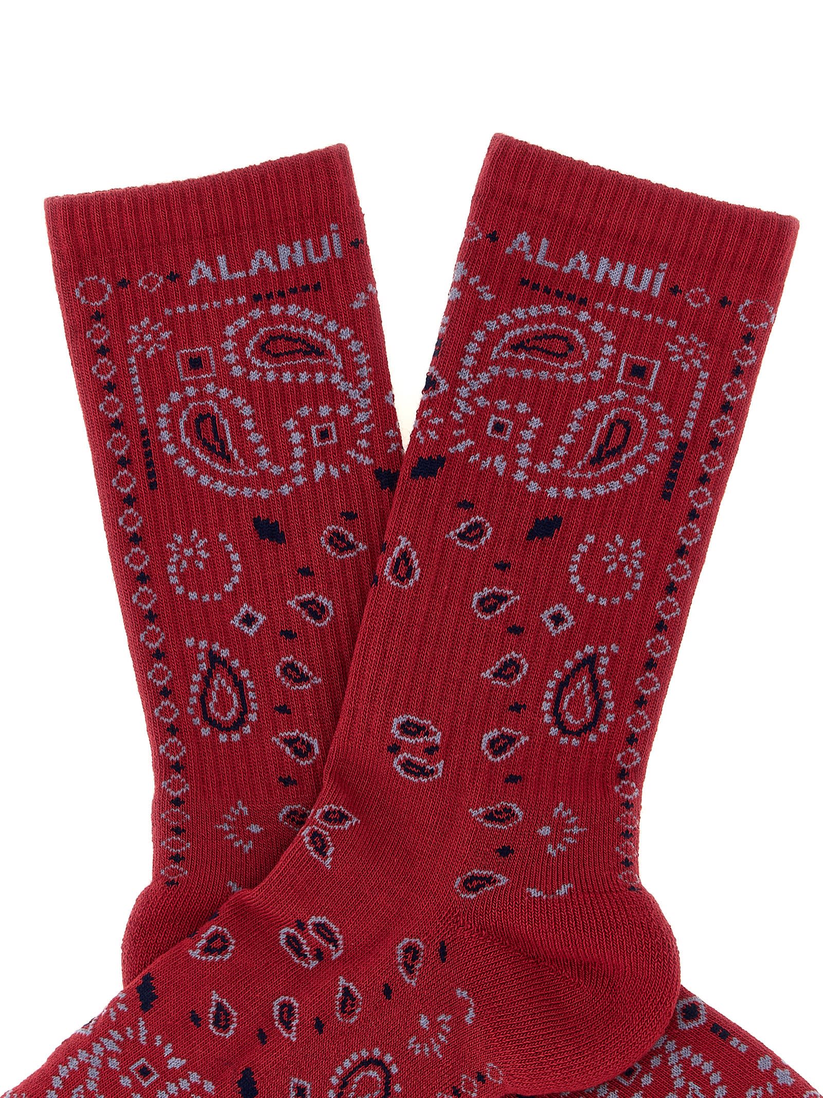 Alanui Paisley Print Ribbed Cuff Socks In Red