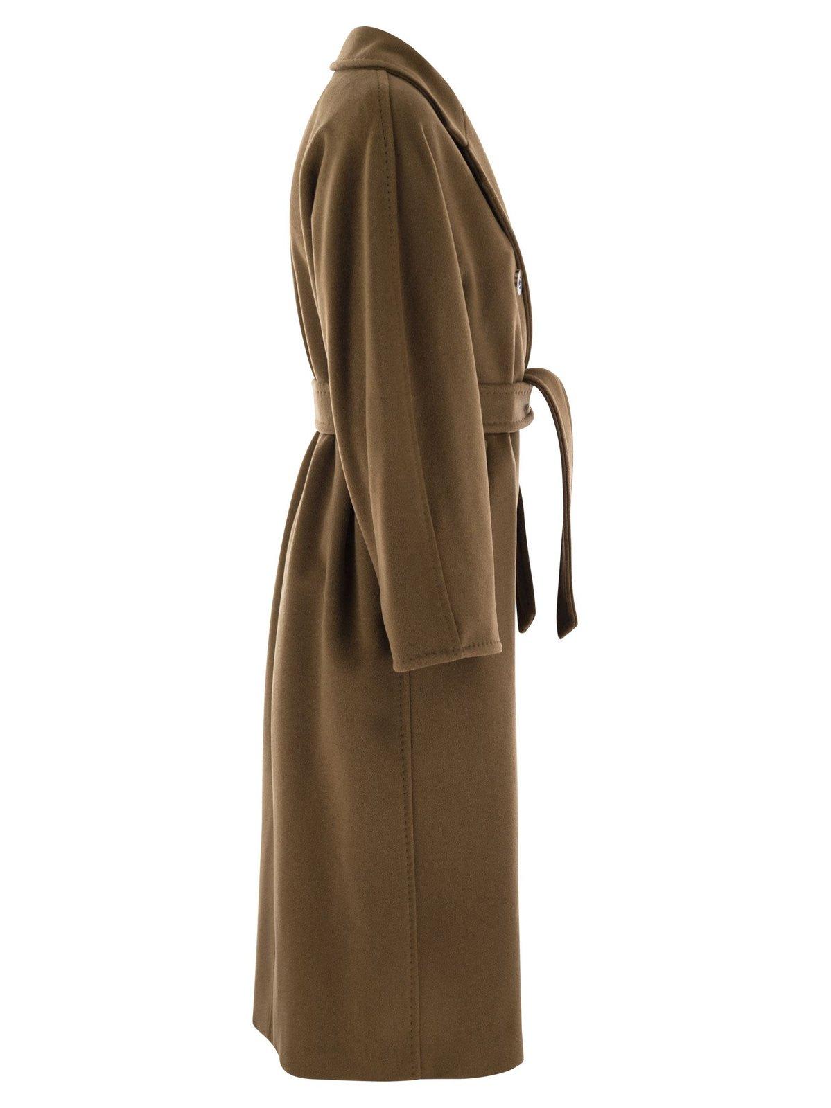 Shop Max Mara Belted Button-up Coat In Tabacco