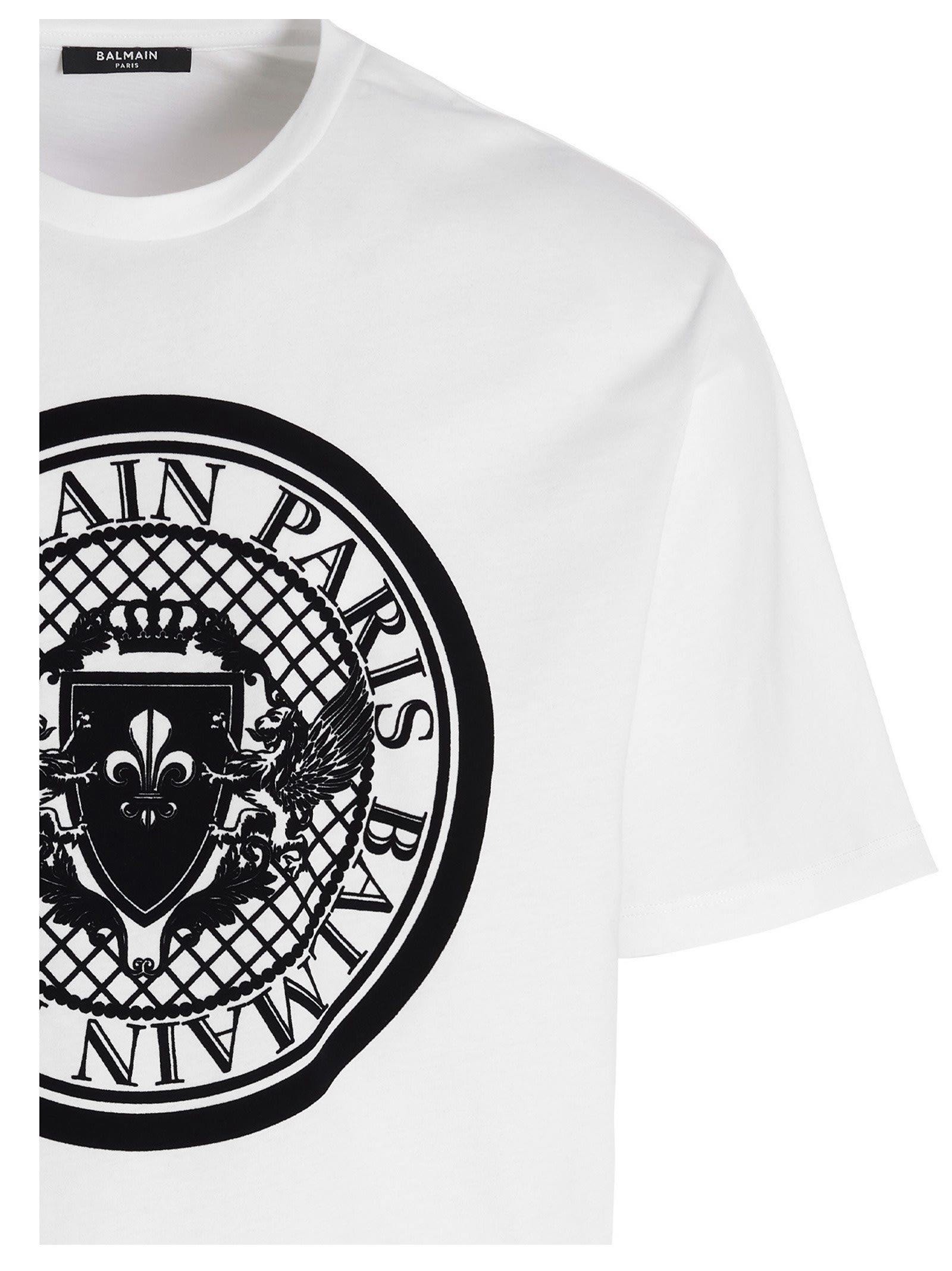 Shop Balmain Coin Flock T-shirt In Bianco/nero