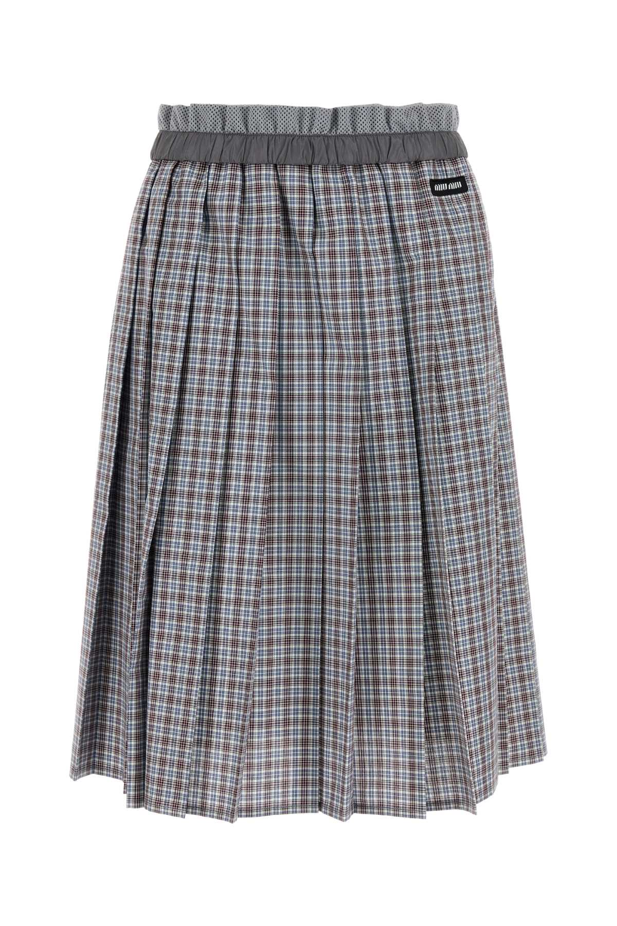 Miu Miu Check Pleated Skirt Elasticated Waistband In Gray