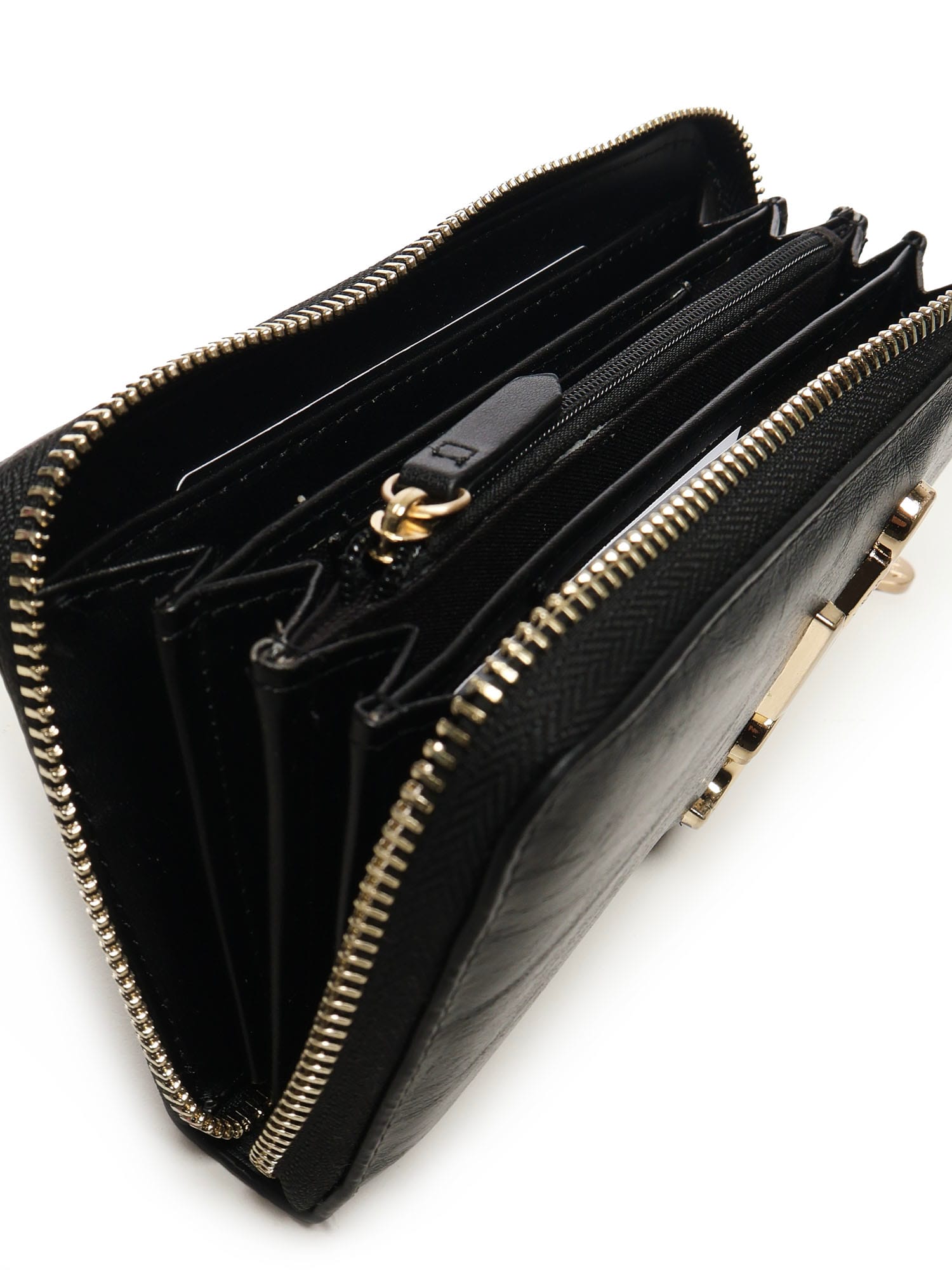 V73 Logo-plaque Zip-around Wallet In Black