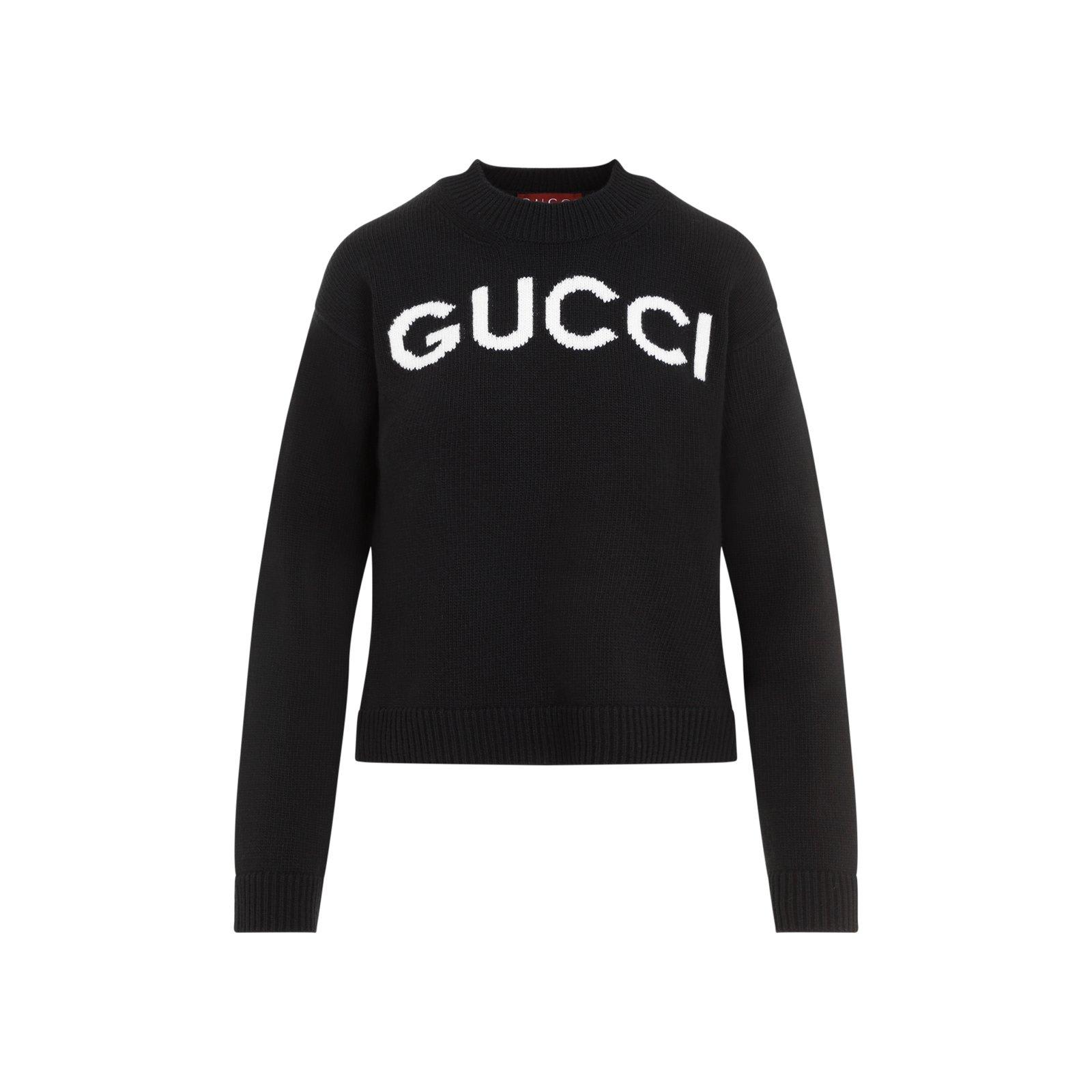 Shop Gucci Logo Intarsia Knit Sweater In Black