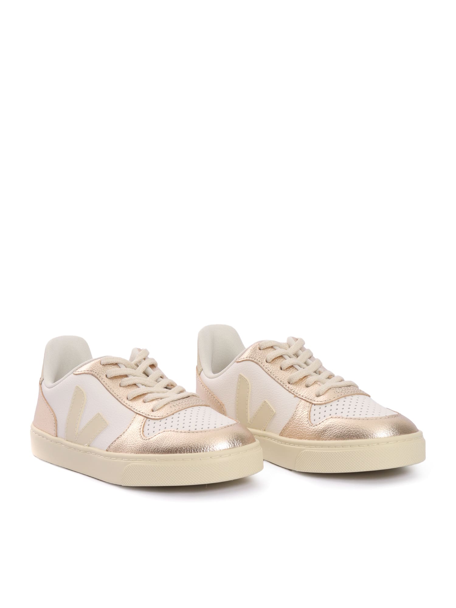 Veja Small V-10 L Leath Whi_calc_platine Sneakers In White