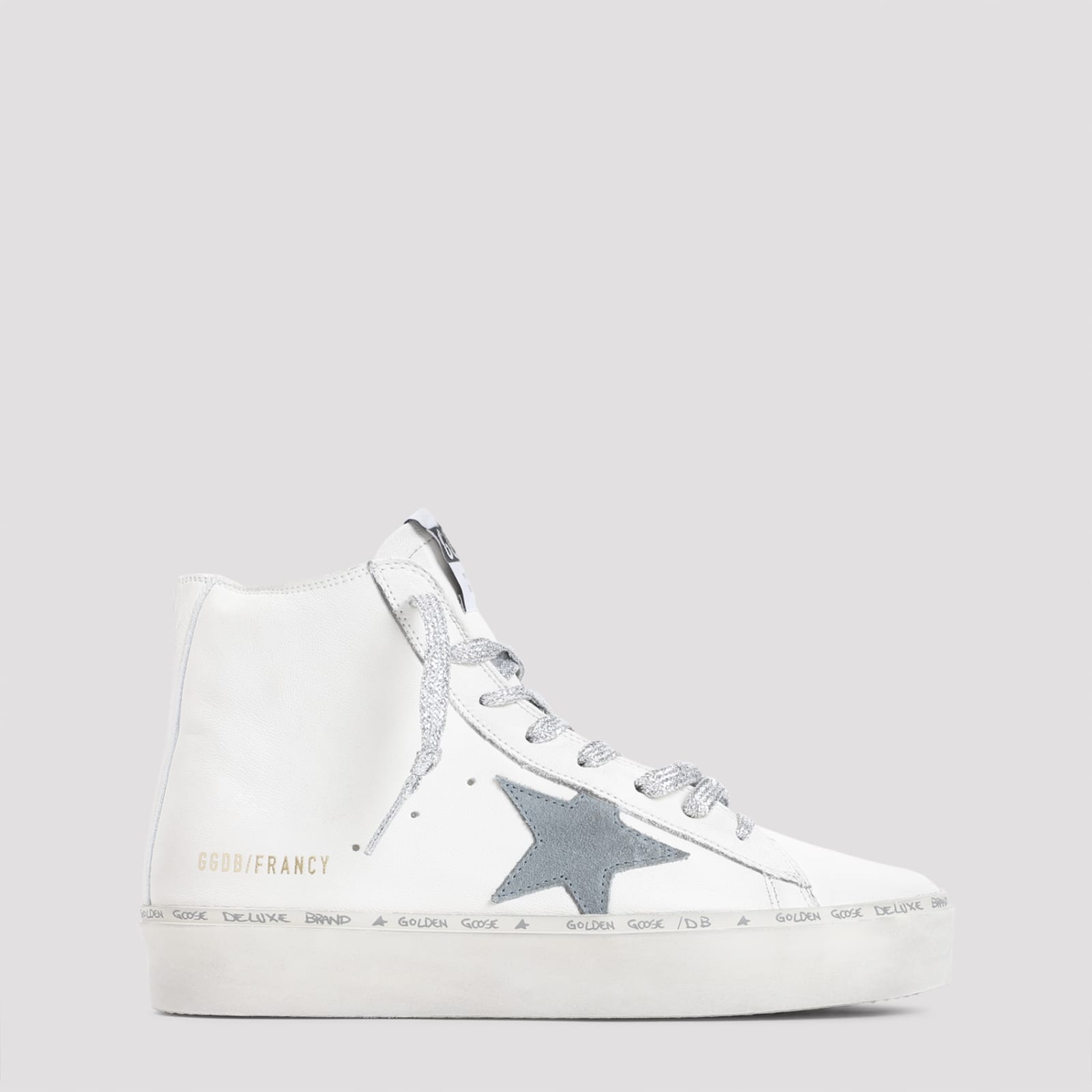 Shop Golden Goose Hi Francy Sneakers In White Silver Blue