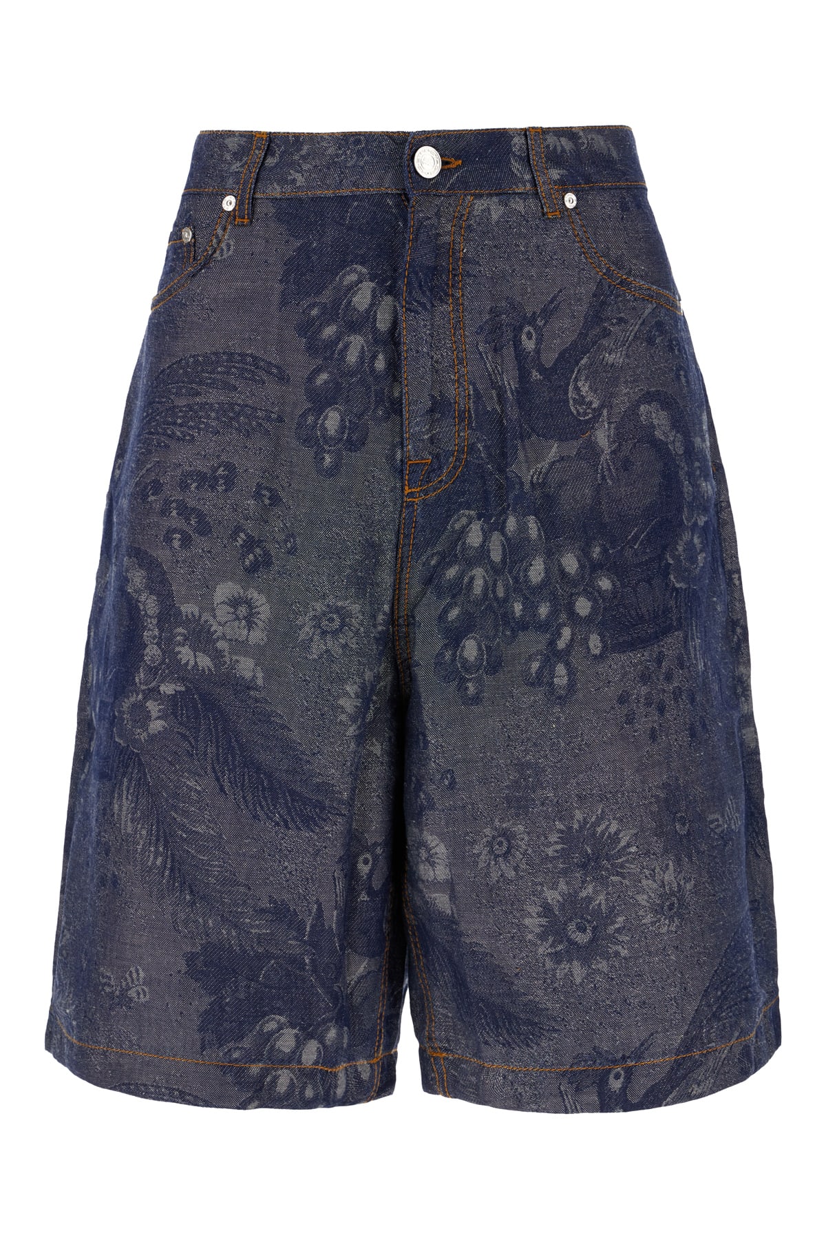 Shop Etro Printed Blend Denim Bermuda Shorts In S9091