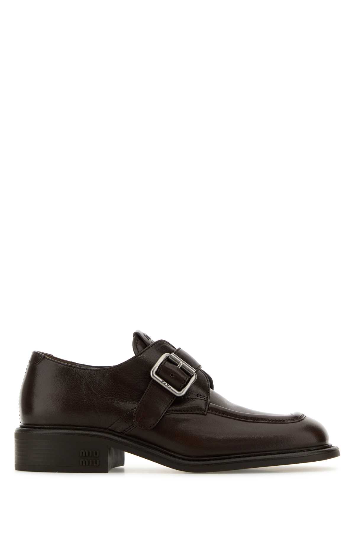 Shop Miu Miu Dark Brown Leather Monk Strap Shoes In Moro