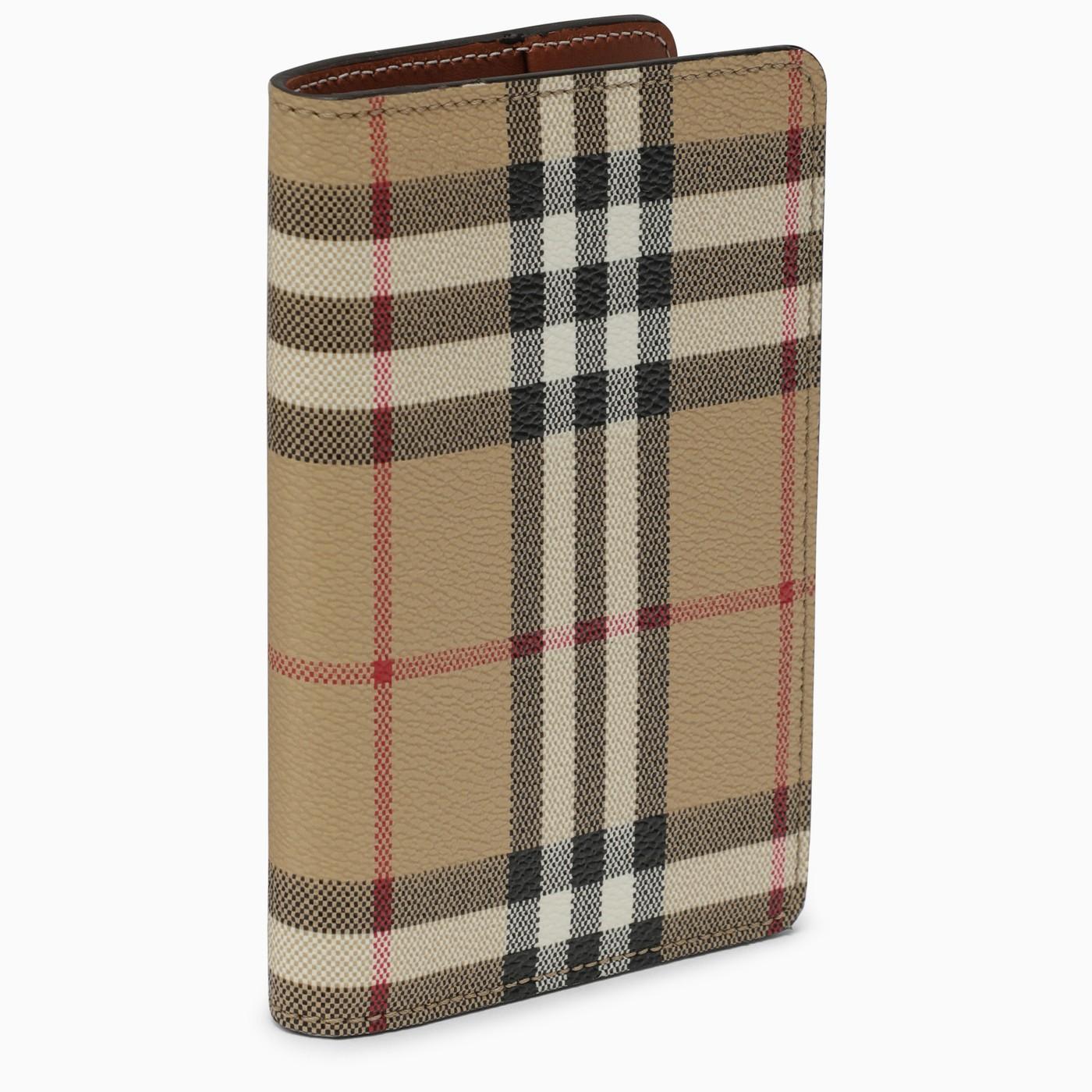 Burberry Beige Card Case With Vintage Check Pattern In Coated Canvas In Neutrals/brown