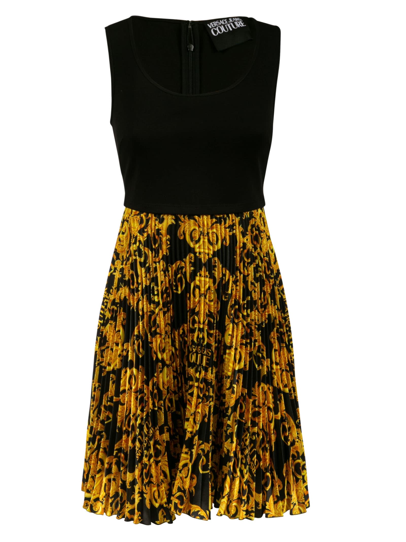 Photo of  Versace Jeans Couture Printed Pleated Skirt Sleeveless Dress- shop Versace Jeans Couture Dresses online sales