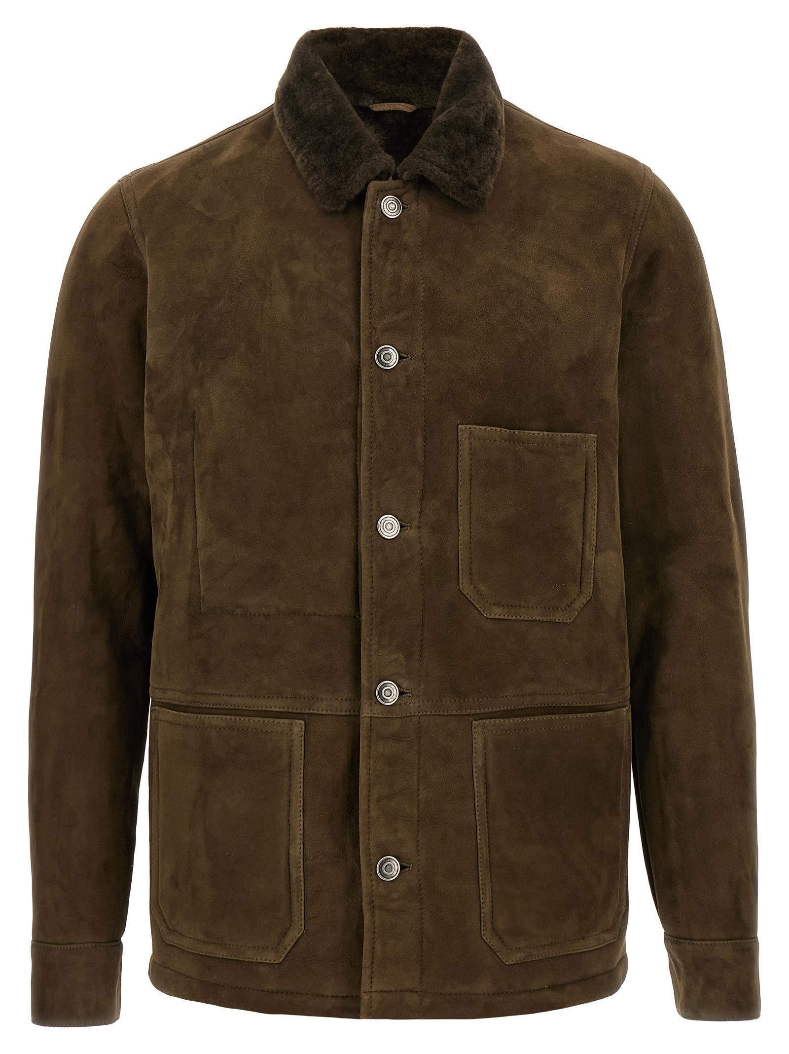 Giorgio Brato Shearling-collar Suede Jacket In Green