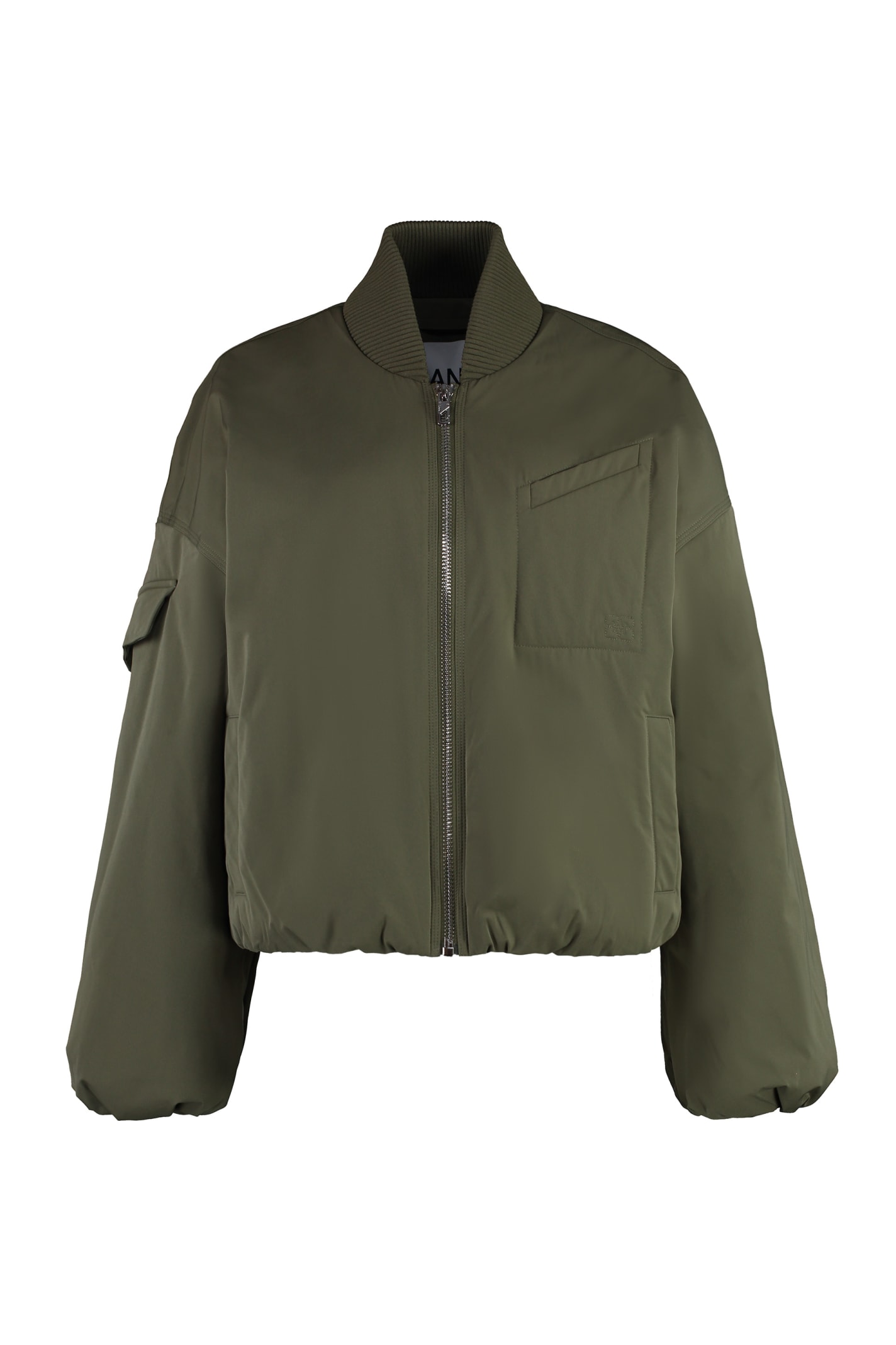 Shop Ganni Satin Bomber-jacket In Green