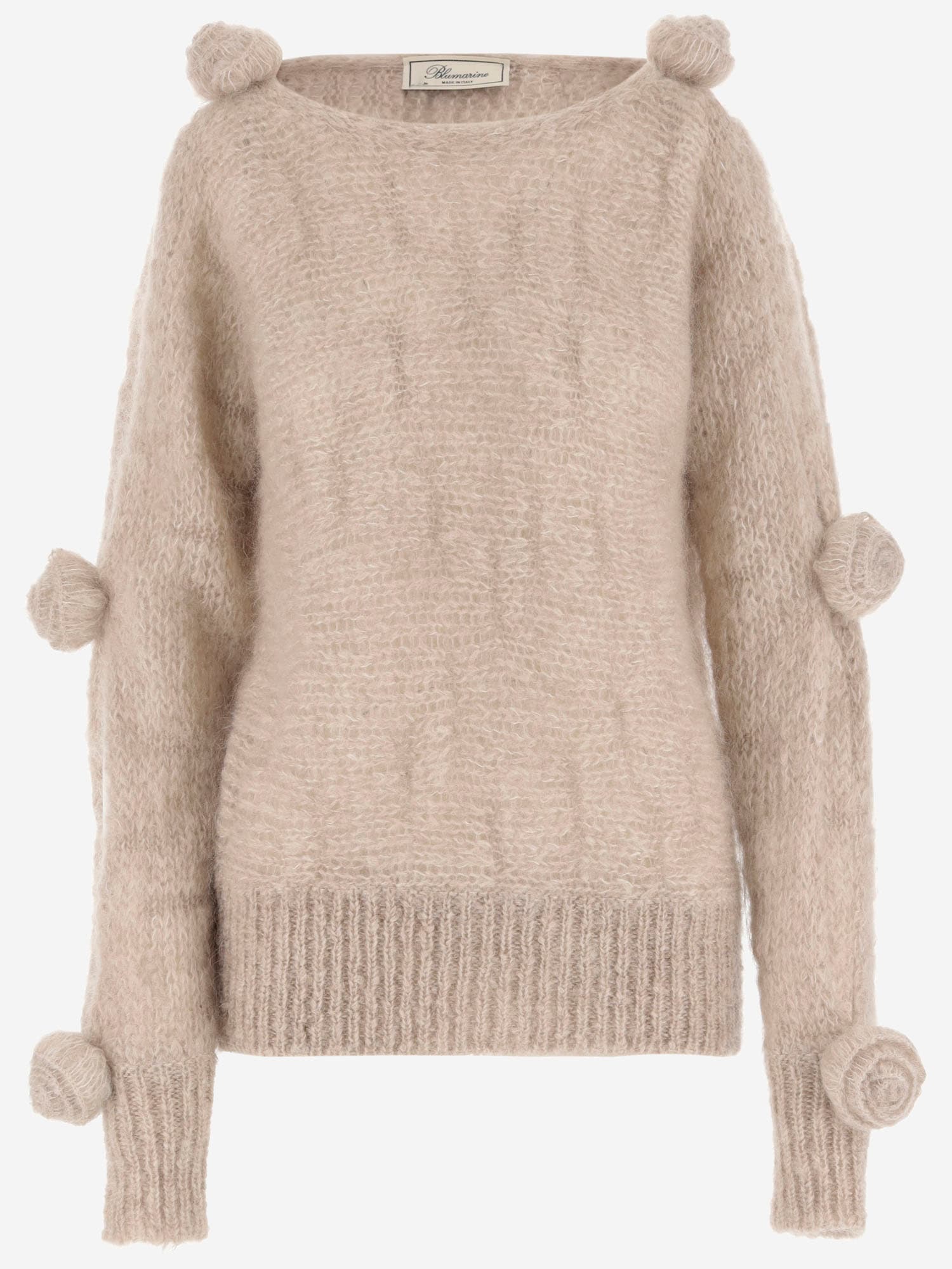 Shop Blumarine Mohair Blend Sweater With Roses In Beige