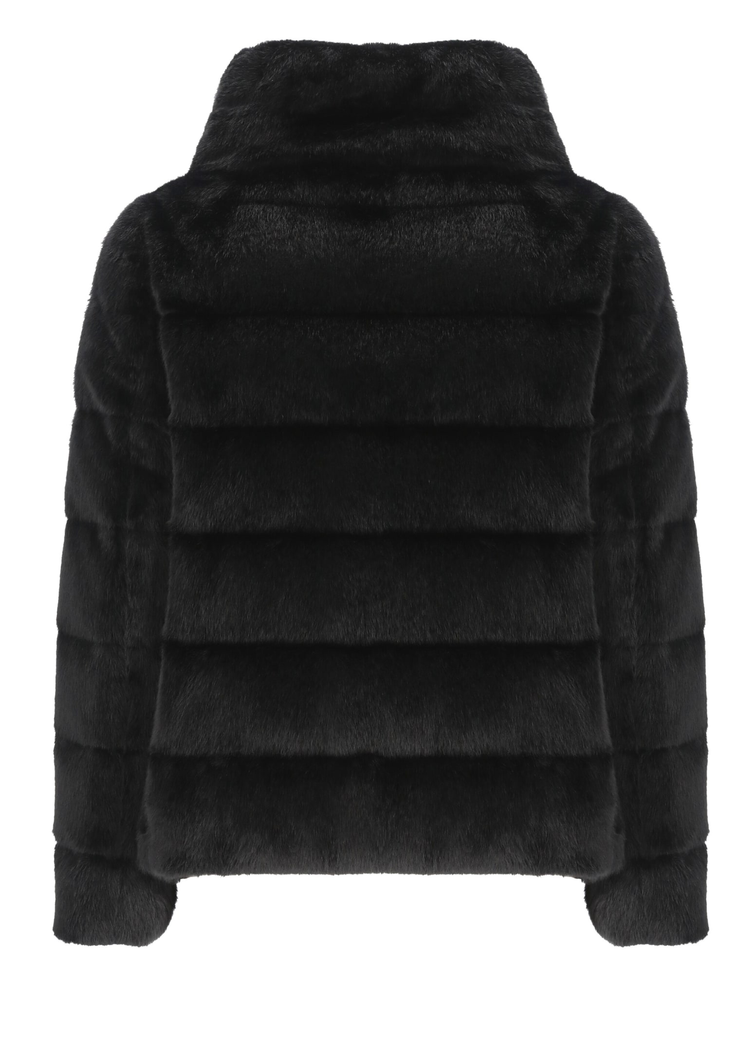 Shop Herno Down Jacket With Faux Fur In Black