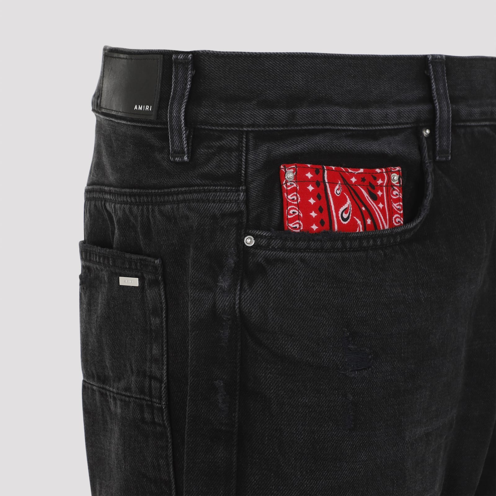 Shop Amiri Bandana Repair Straight Jeans In Vintage Black