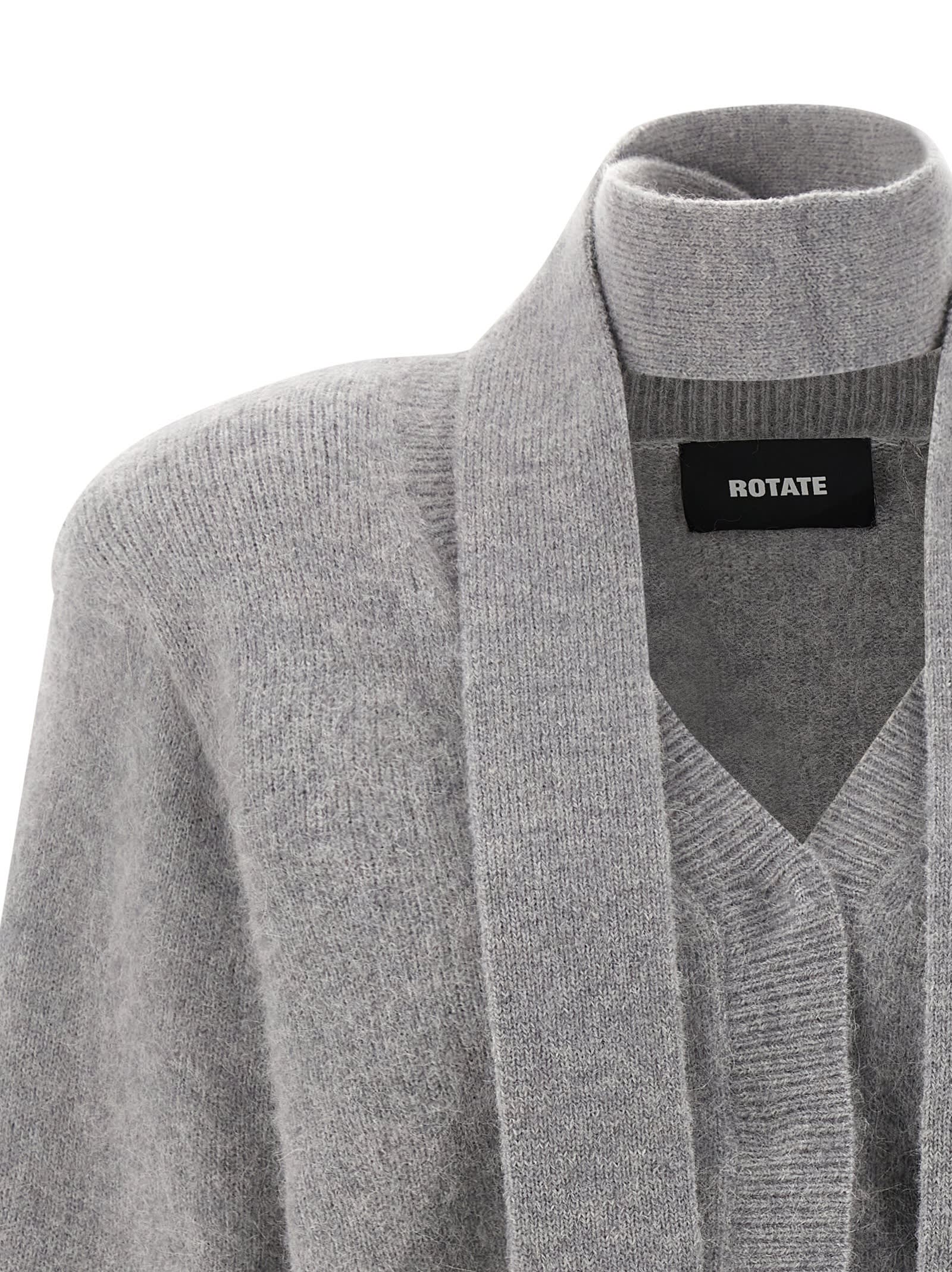 Rotate Birger Christensen Knitwear With Attached Scarf And Cropped Length In Gray