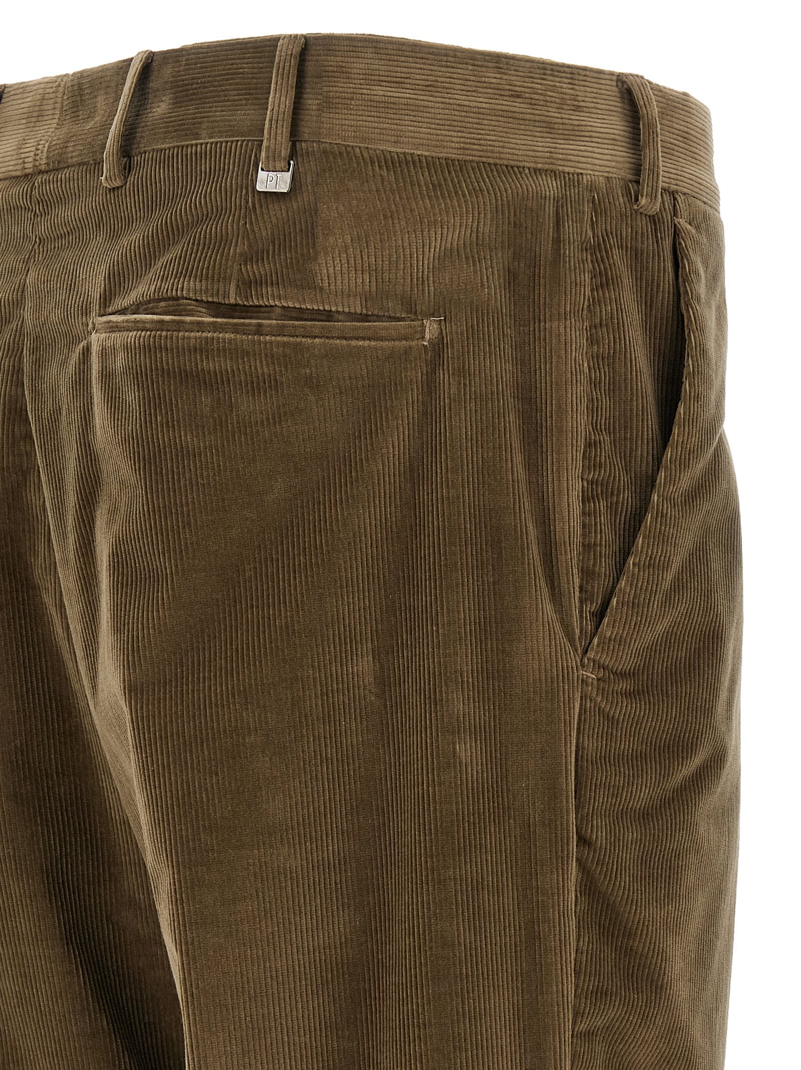Pt Torino Cappuccino Stretch Corduroy Pant In Green