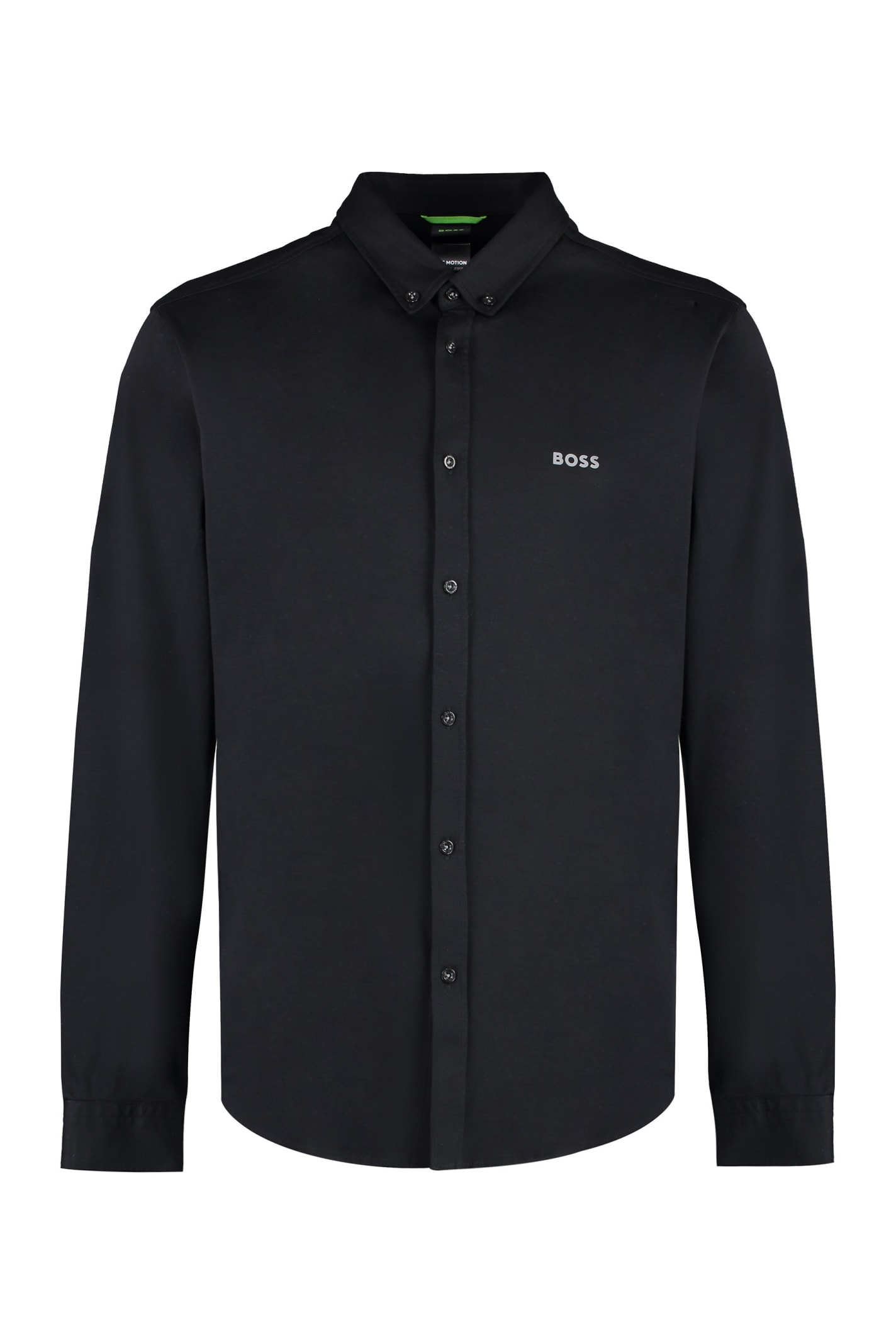 Shop Hugo Boss Button Down Collar Cotton Shirt In Black