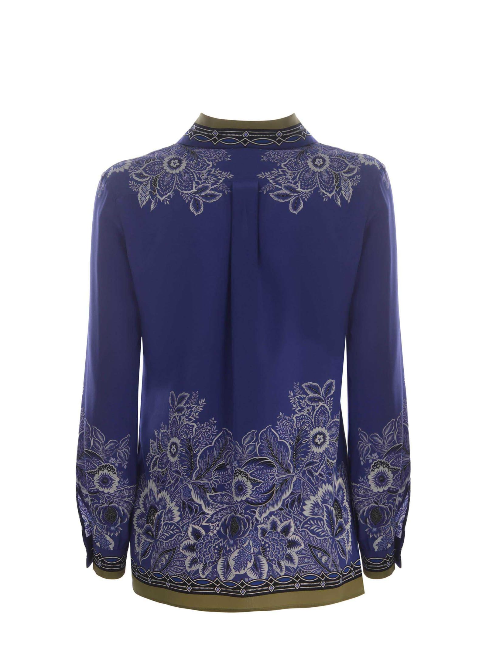 Shop Etro Shirt  Bouquet Made Of Silk Crêpe De Chine In Blue
