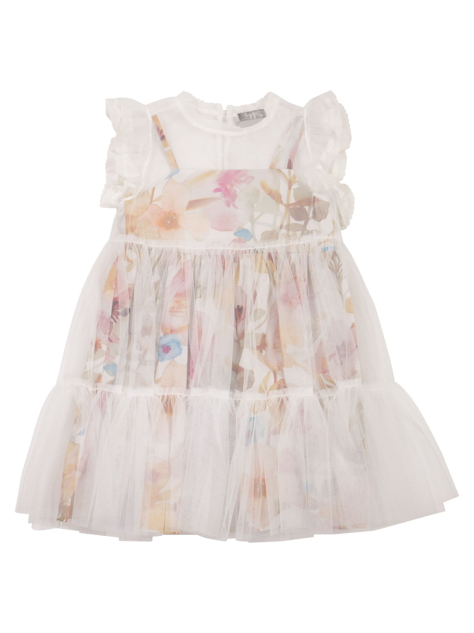 Il Gufo Kids' Tulle Dress With Flowers In White