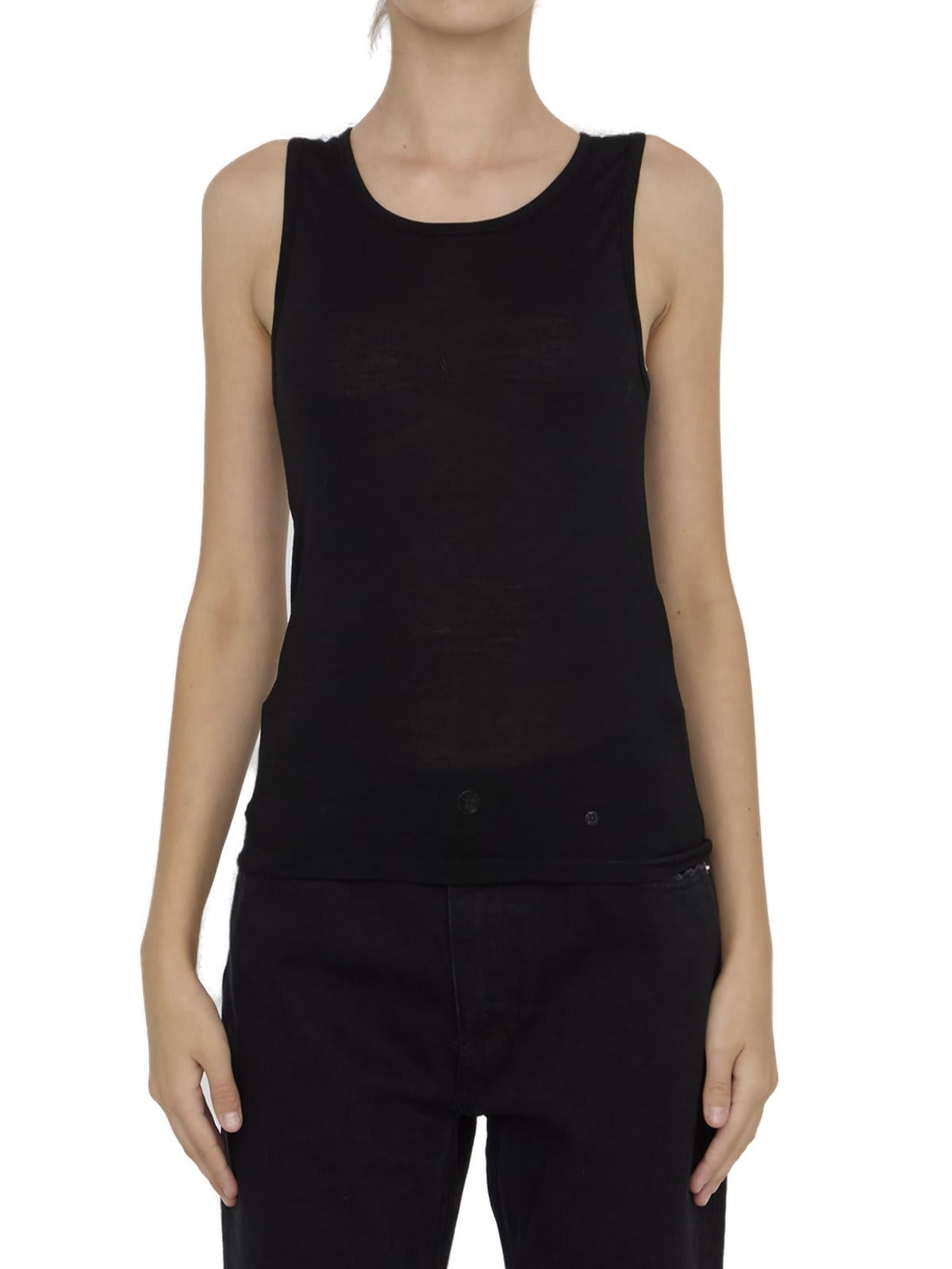 Shop Saint Laurent Cassandre Sleeveless Top In Black