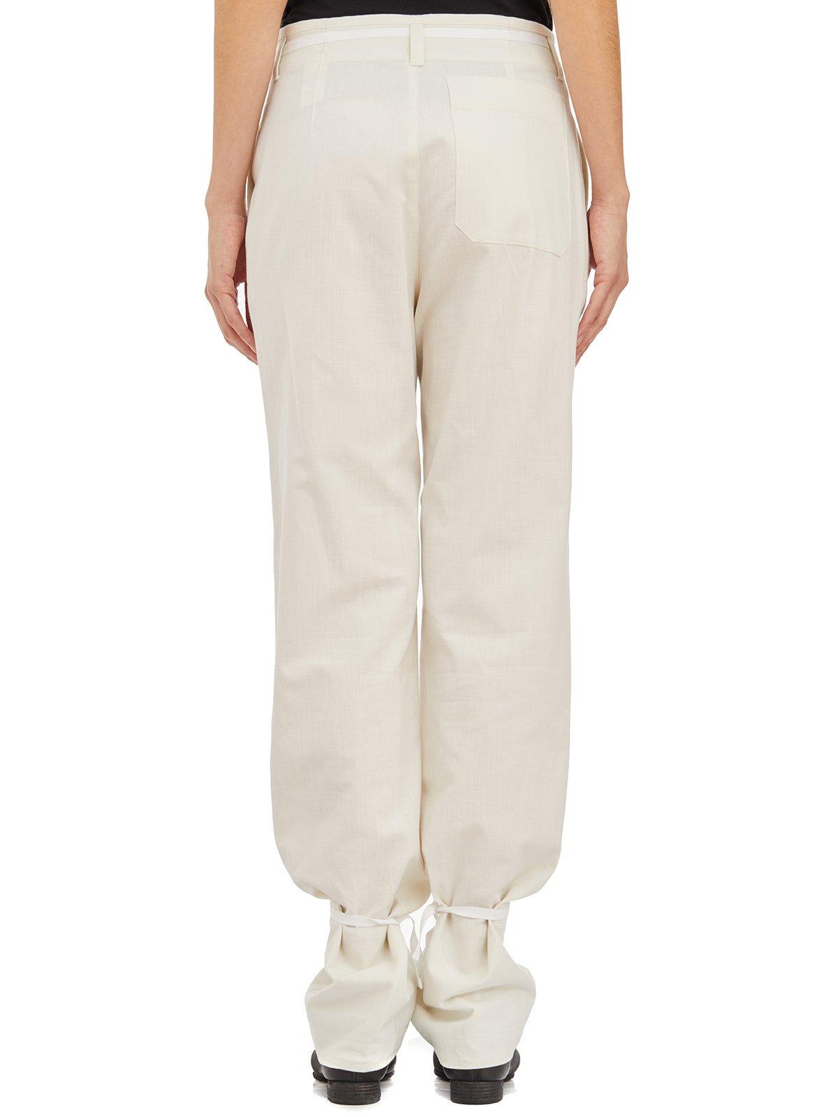 Shop Lemaire Chambray Drawstring Tapered Trousers In Neutrals