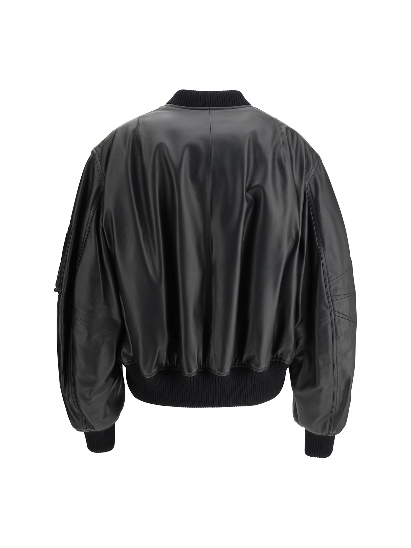 Shop Attico Leather Anja Bomber Jacket In Black