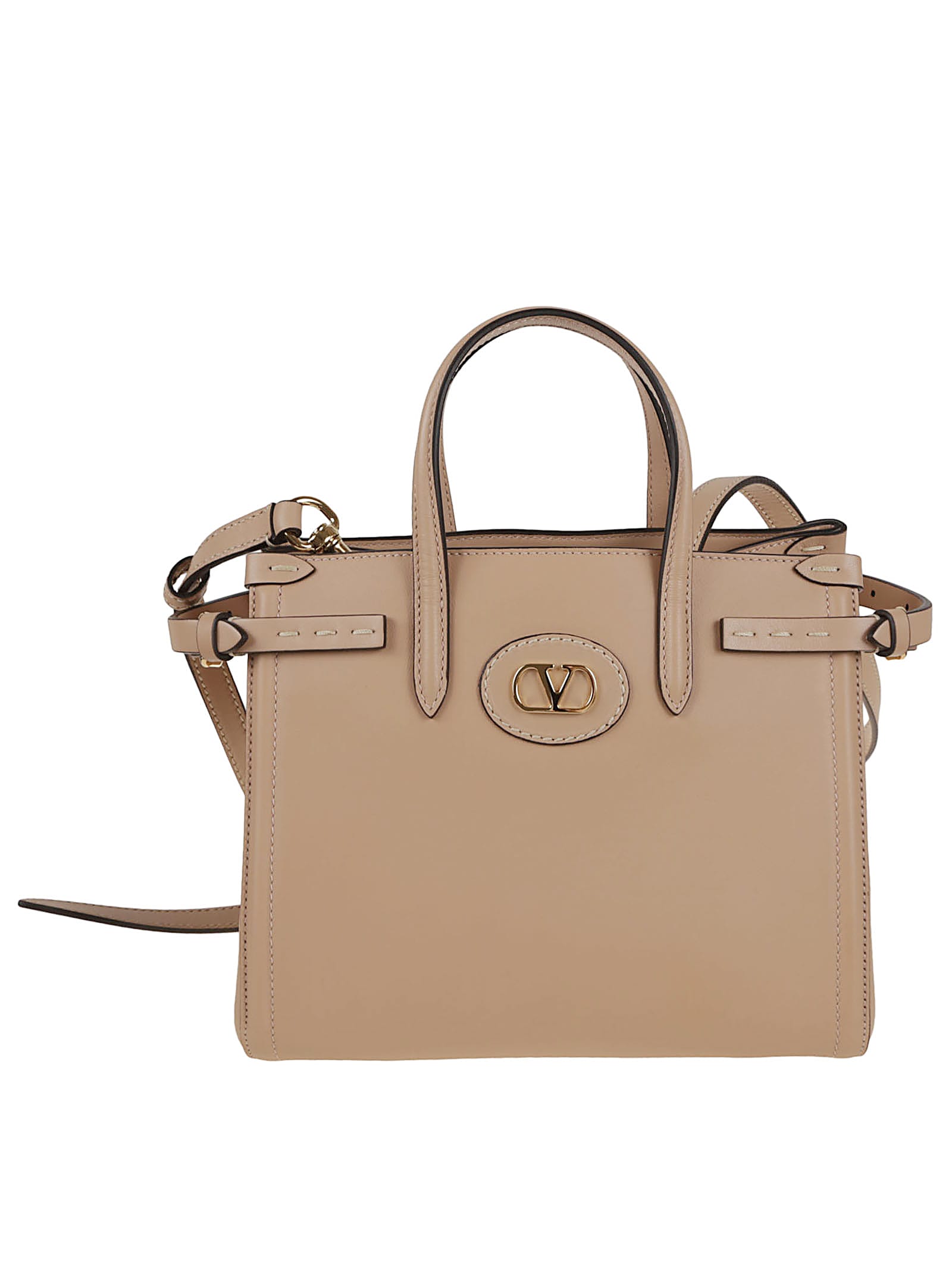 Valentino Antibes Small Calfskin Tote Bag In Sand