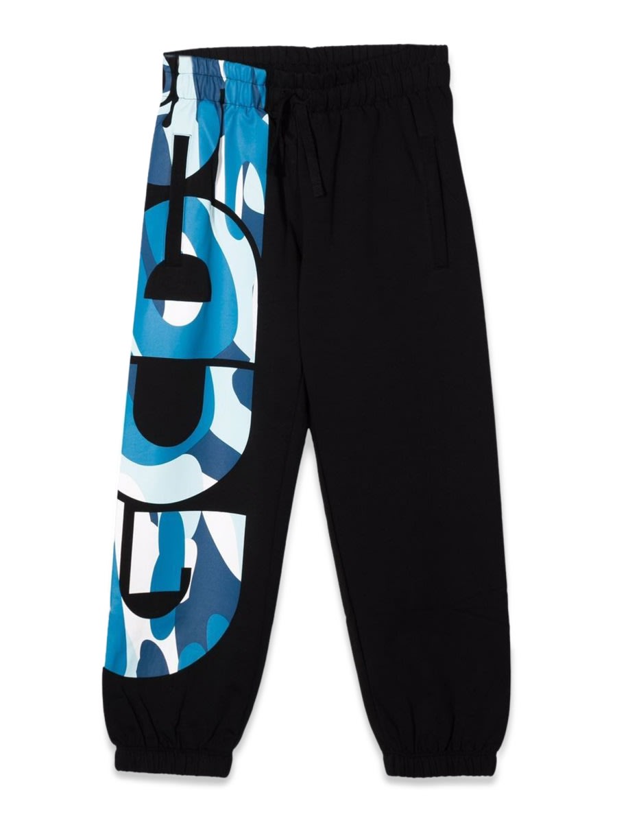 Gcds Mini Gcds Pantaloni Neri In Felpa Di Cotone In Black