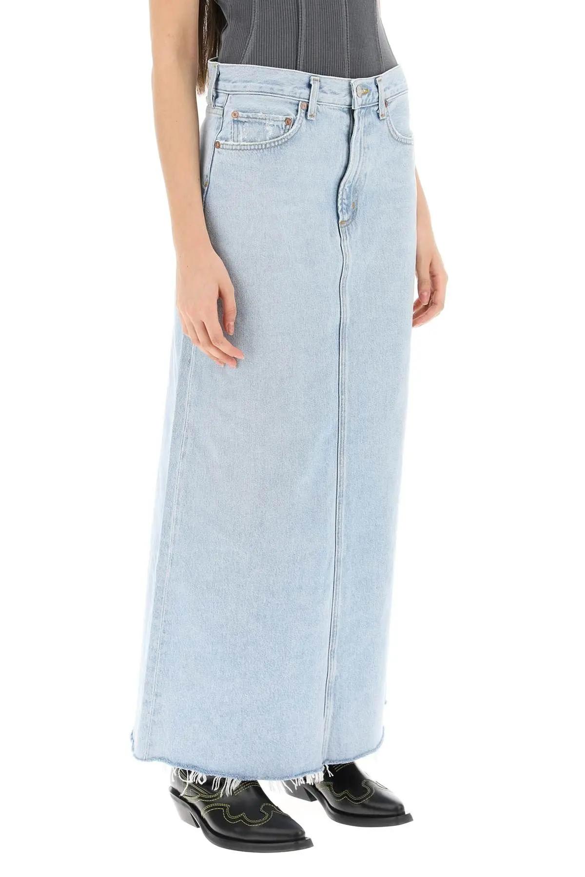 Shop Agolde Hilla Long Denim Skirt In Prctc St Washed Azzurro