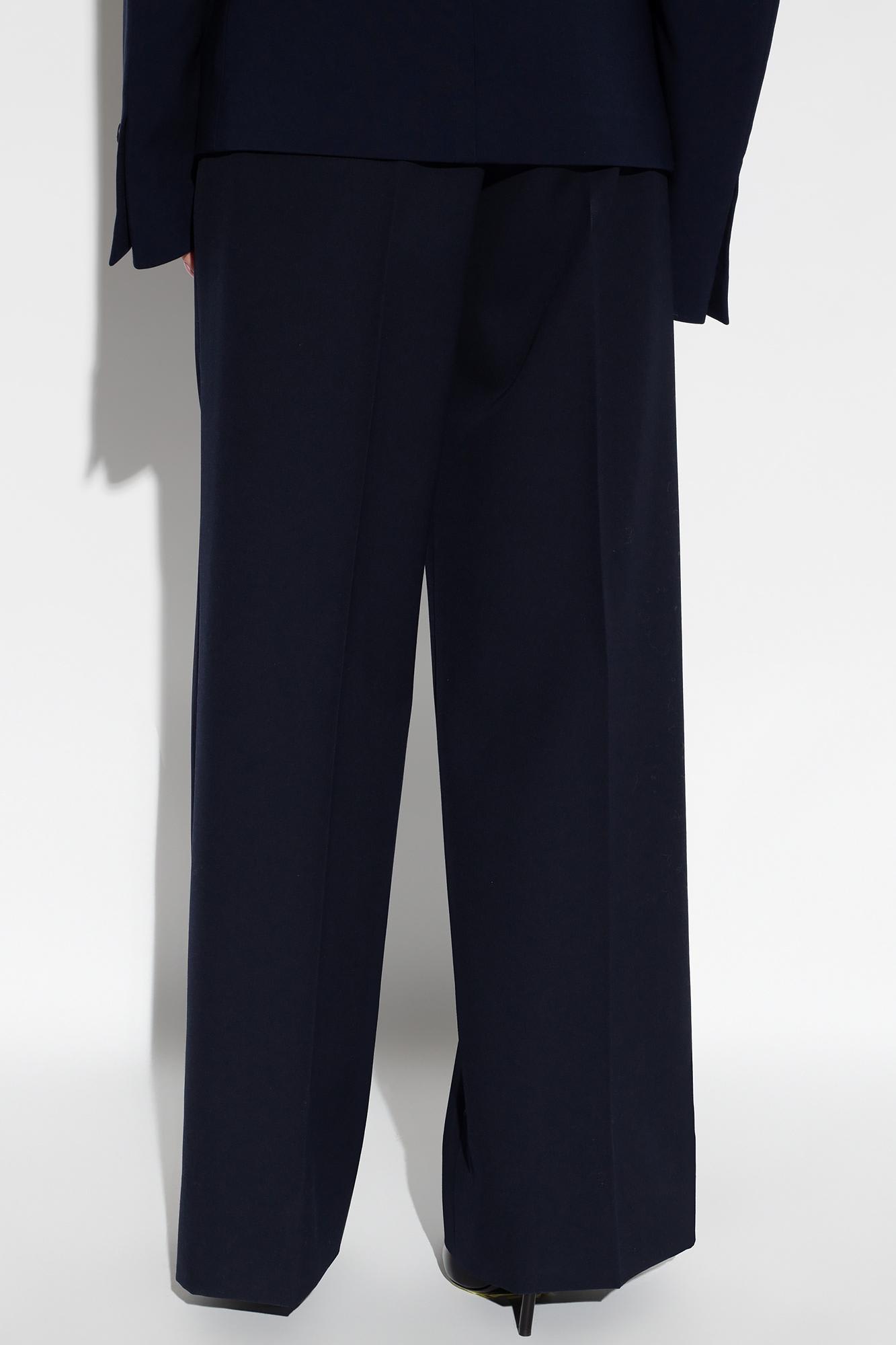Shop Off-white Wool Pleat-front Trousers In Blu